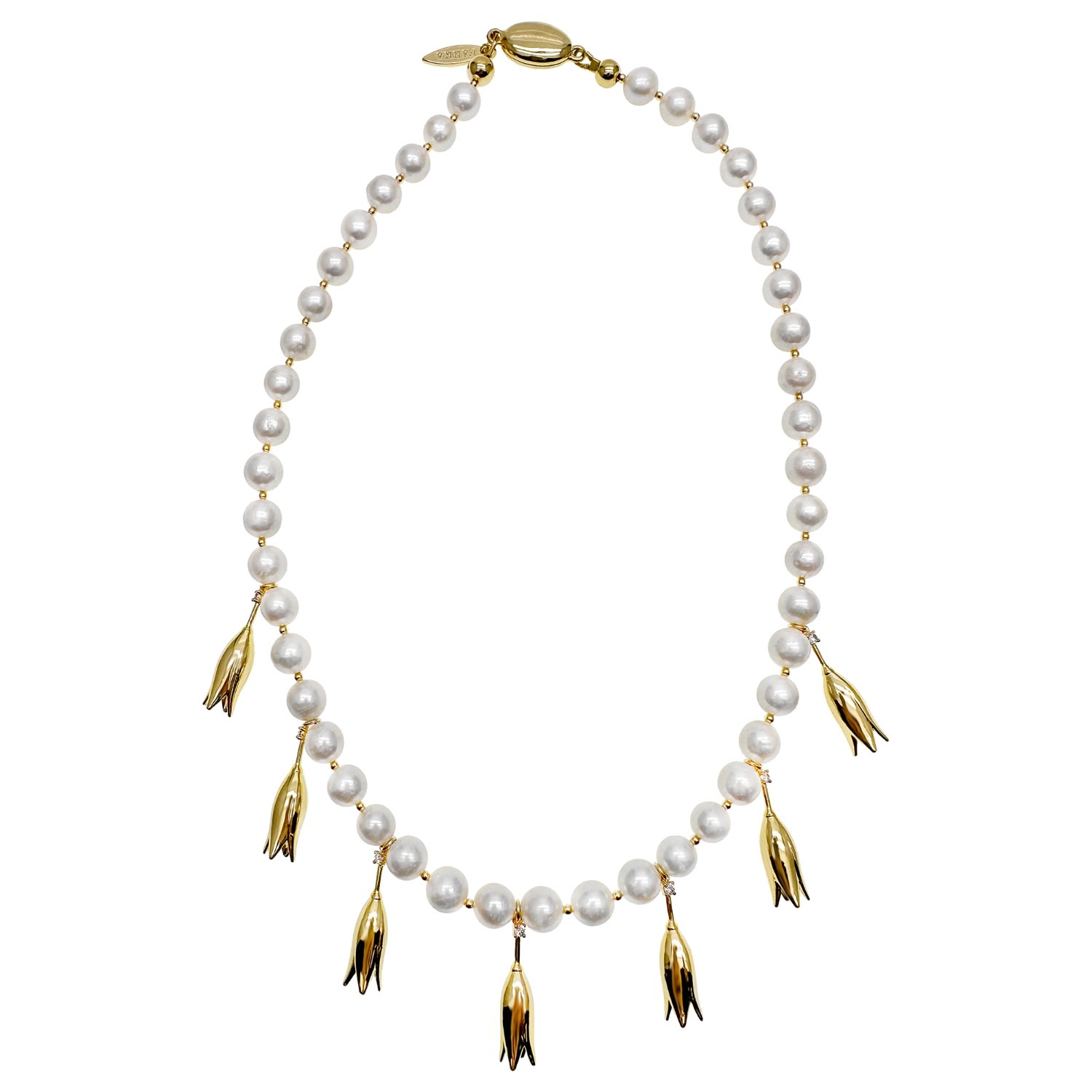 Farra Women's White Freshwater Pearls Flower Metal Charms Statement Necklace