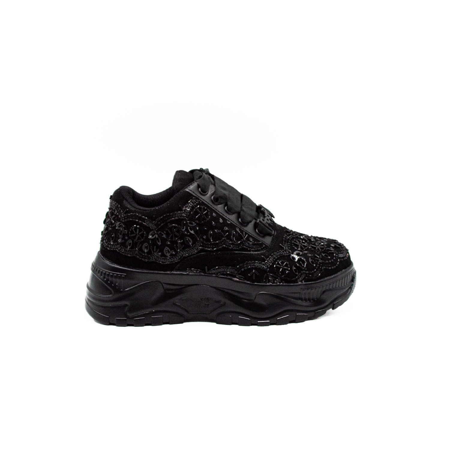 Rettrose Women's Black The Ava Luxury Noir Suede Handmade Embellished Trainers In Black