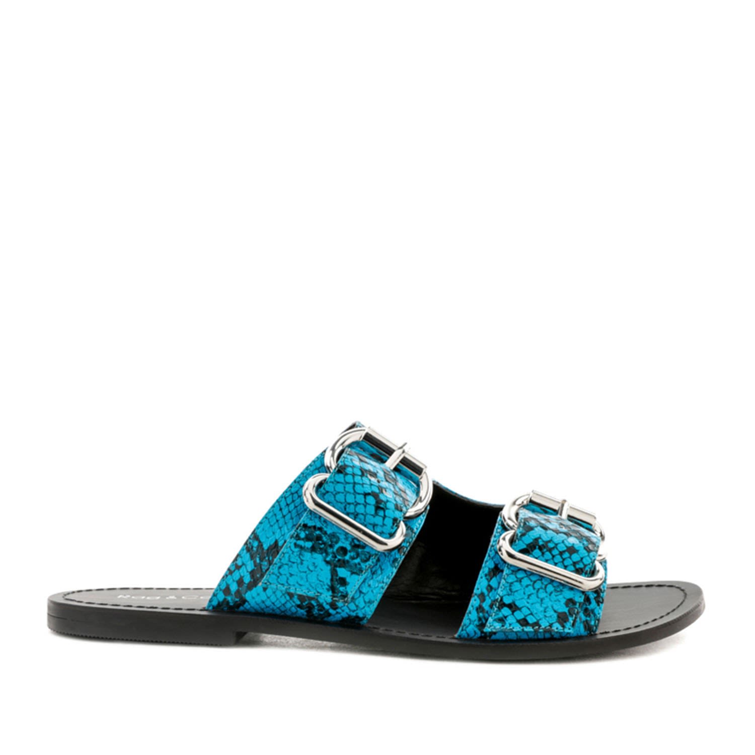 Rag & Co Women's Kelly Blue Flat Sandal With Buckle Straps In Blue