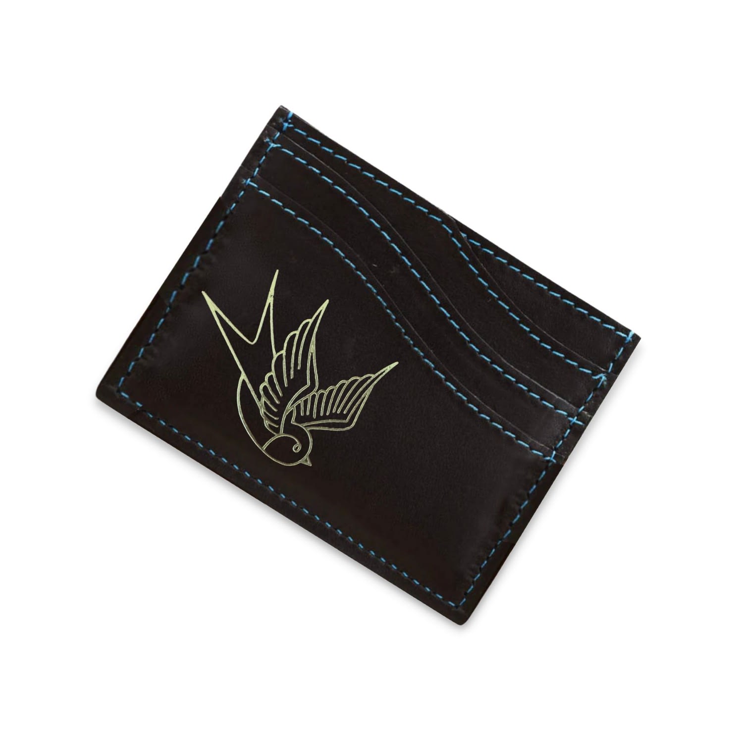 Vida Vida Men's Swallow Tattoo Leather Card Holder - Black Blue