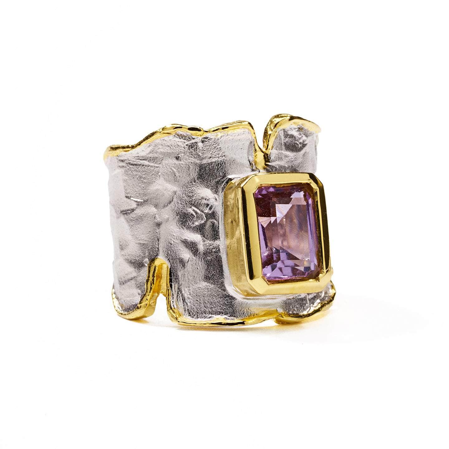 German Kabirski Women's Gold / Purple / Silver Cyra Iconic Octagon-cut Amethyst Silver Ring In White Rhodium &  Gold