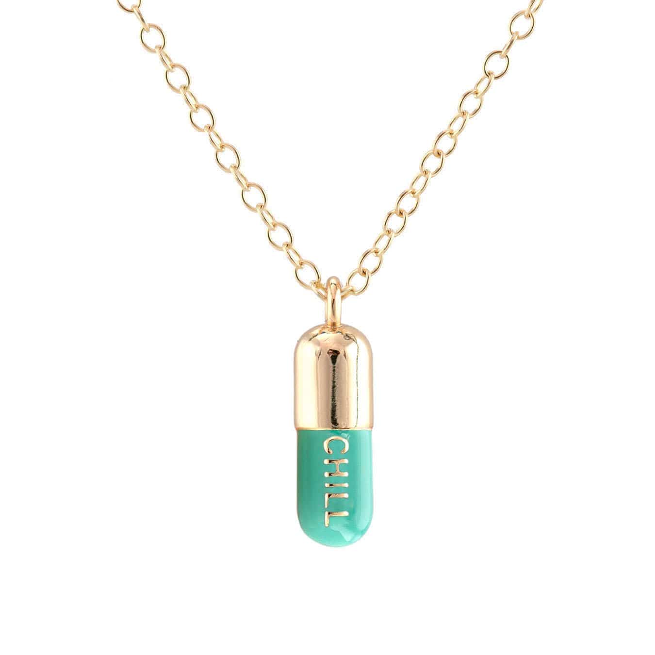 Women’s Gold / Green Chill Pill Enamel Necklace Gold Filled, Green Turquoise Kris Nations