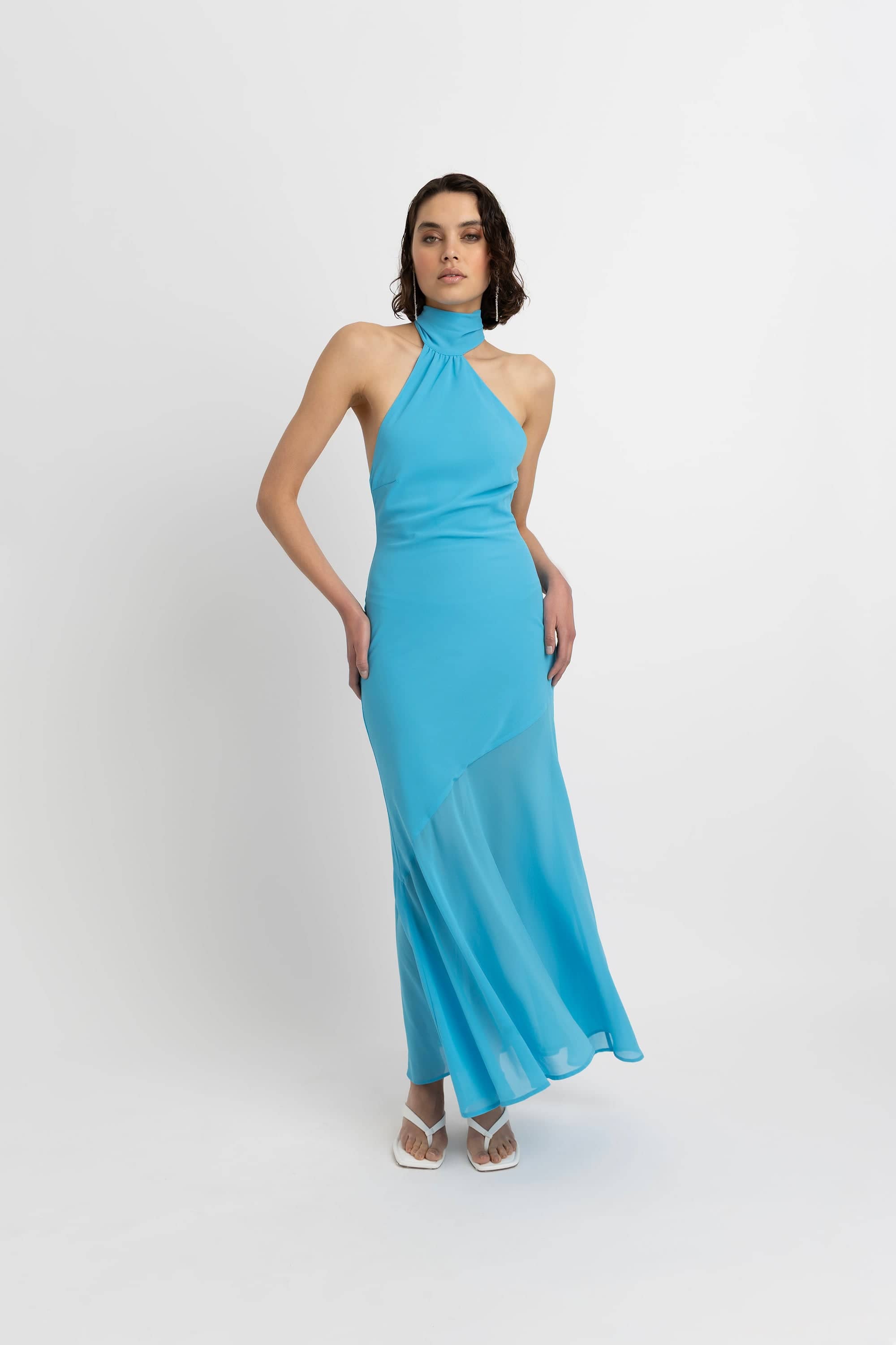 teal halter neck dress Nicole V Neck Halter Mini Dress main image 0
