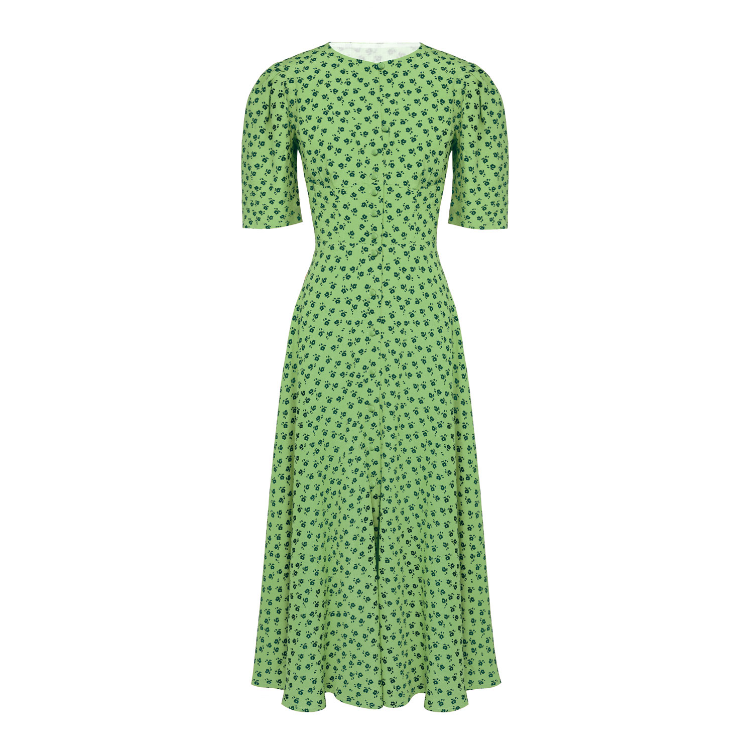 Post Meridiem Women's Green Short Sleeve Buttoned Midi Dress
