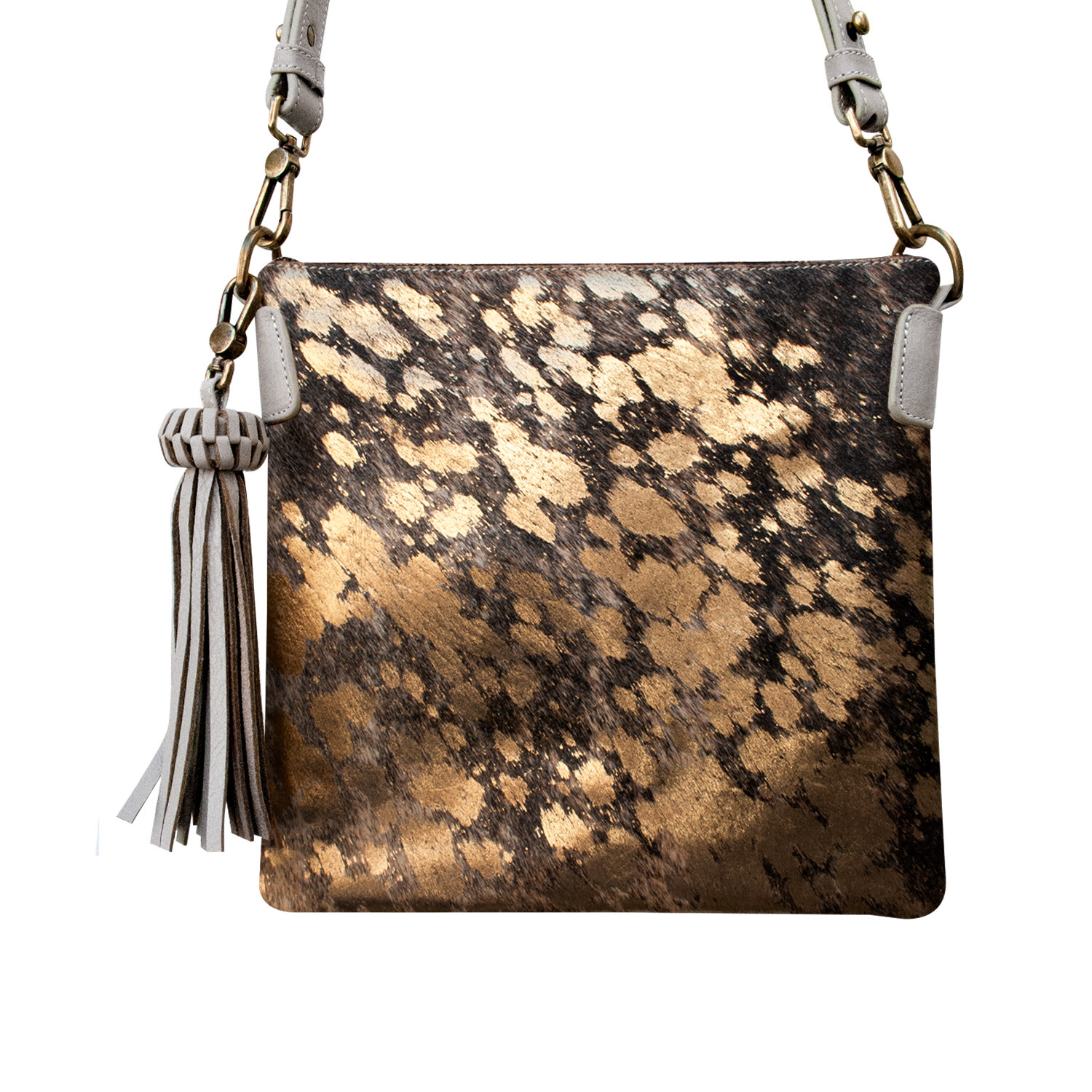 Bixi Awotan Women's Grey / Gold Katrina Large Size Crossbody Bag Gray And Gold Furry Leather Bag With Detachable