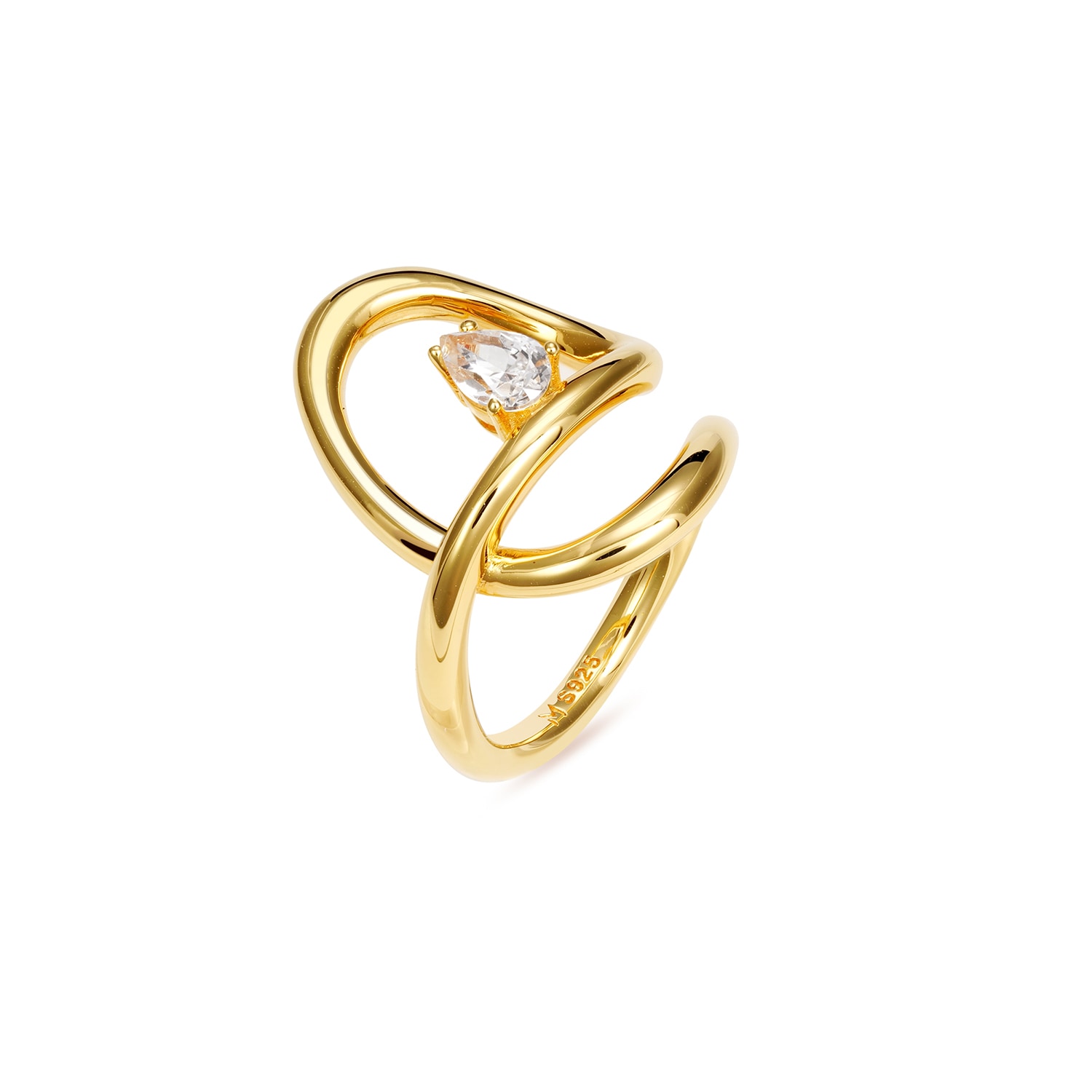 Meulien Women's Gold / White Flowing Waterdrop Ring - Gold, Clear Stone In Gray