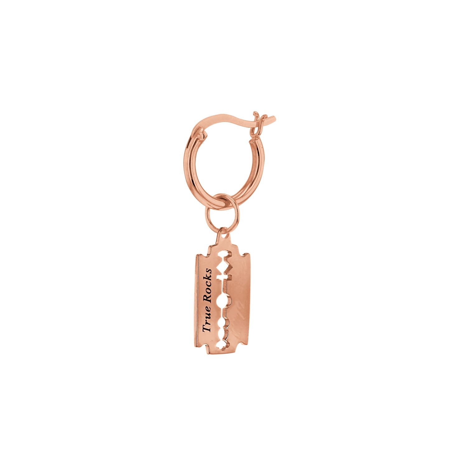 True Rocks Women's 18kt Rose Gold-plated Mini Razor Blade Charm On Rose Gold Hoop In Gold