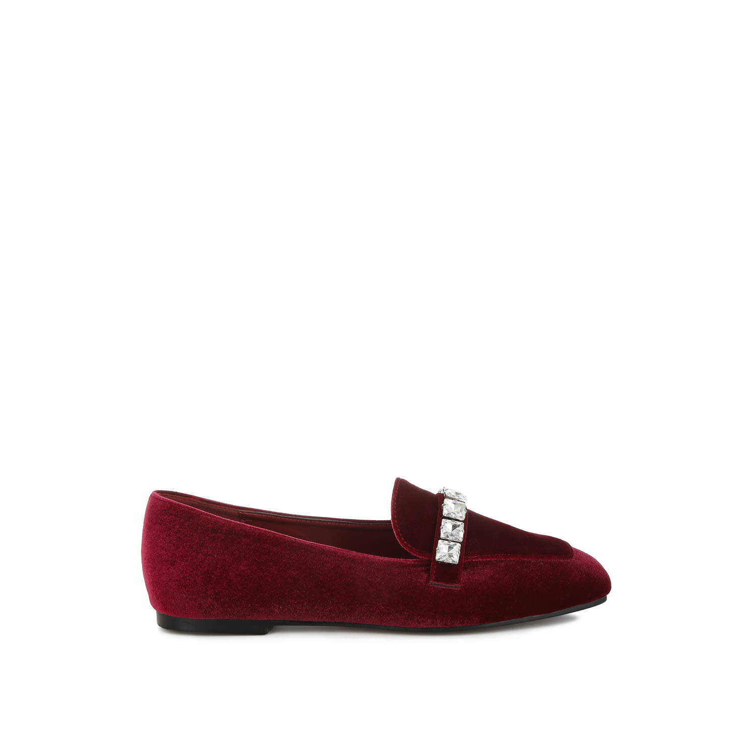 Rag & Co Women's Kyari Velvet Diamante Strap Loafers Dk Red In Red
