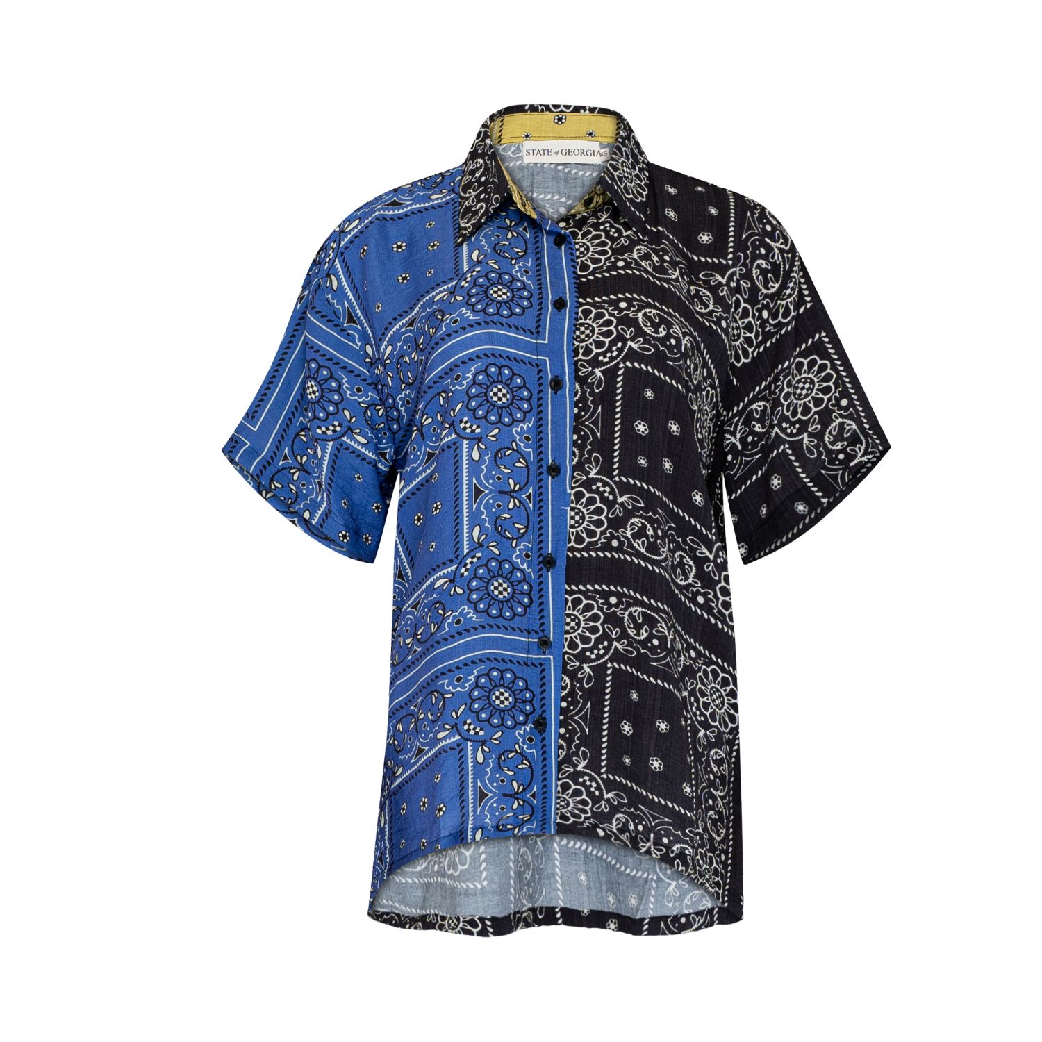 State Of Georgia Women's Blue / Black Patchwork Sally Shirt Patchwork Bandana State Print Blue/black/lime In Multi