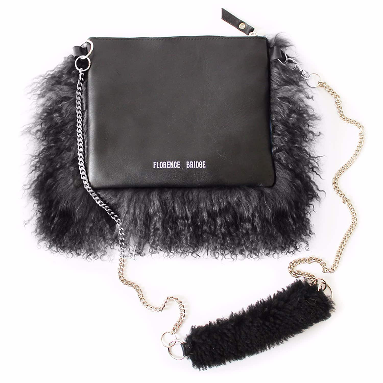 black fluffy clutch bag