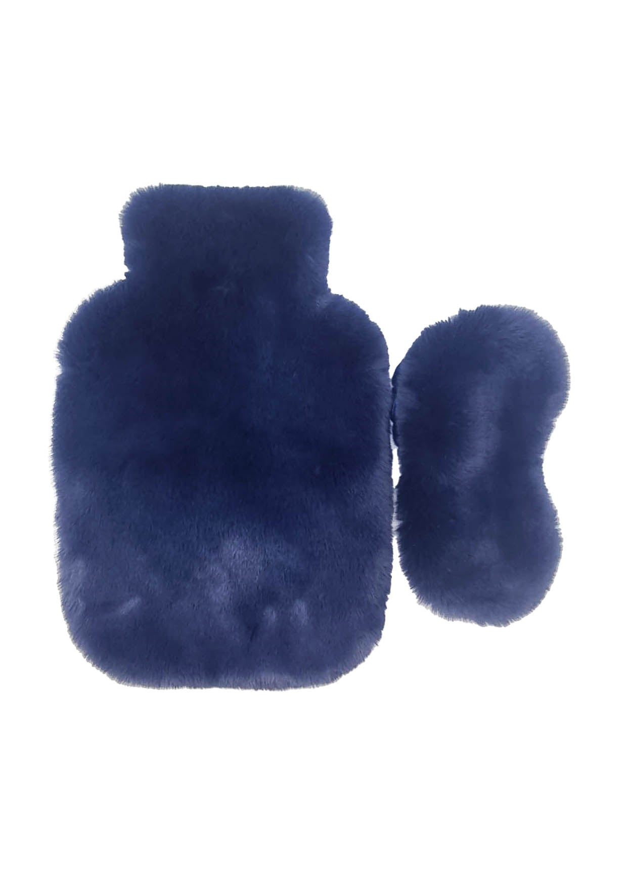 Nooki Design Women's Blue Faux Fur Hot Water Bottle & Eye Mask Set In Petrol In Blue