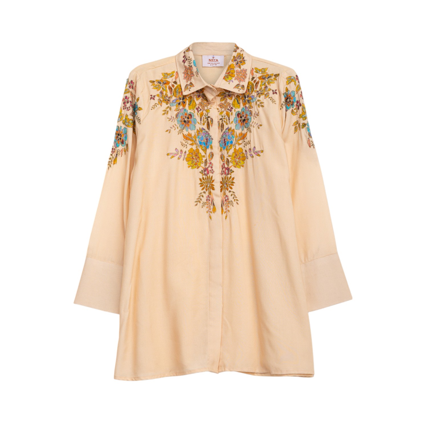 Niza Women's Raw White Blouse With Floral Print In Yellow