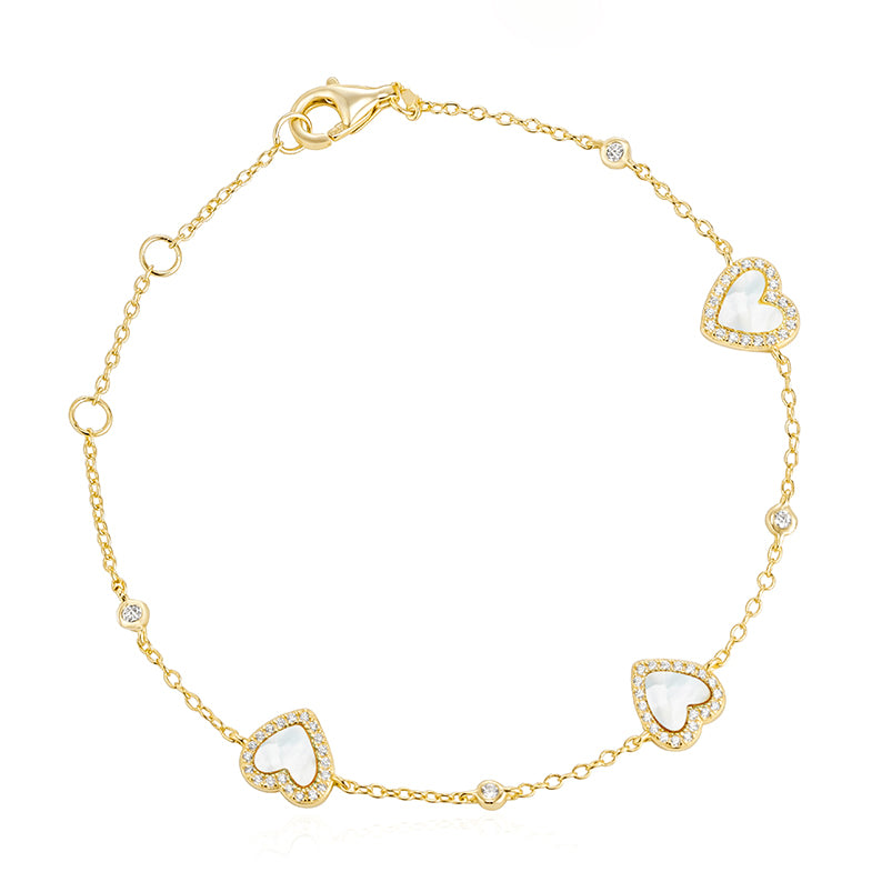 Amelia Roxanna Jewellery Women's Gold Mother Of Pearl Heart Bracelet