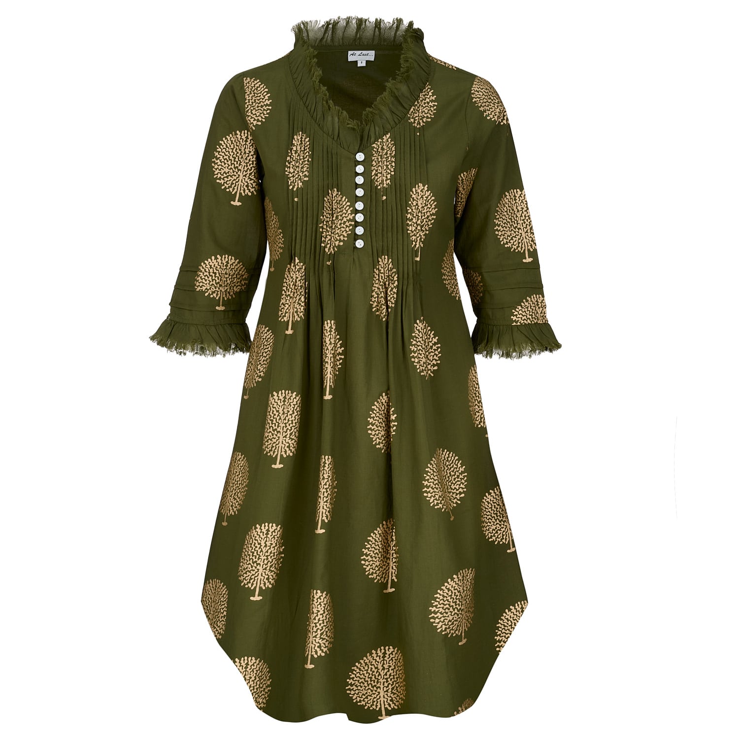 At Last... Women's Green Annabel Cotton Tunic In Olive & Gold