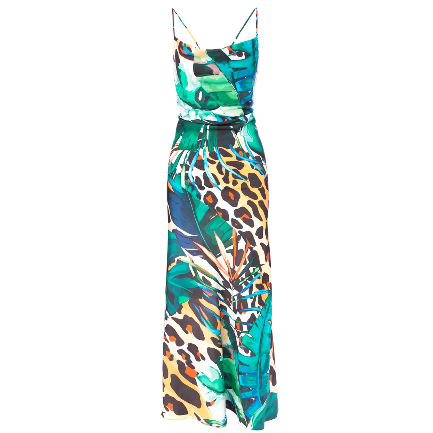 Women’s Tulum Cowl Neck Satin Dress - Amazon Print Xs/S Roserry