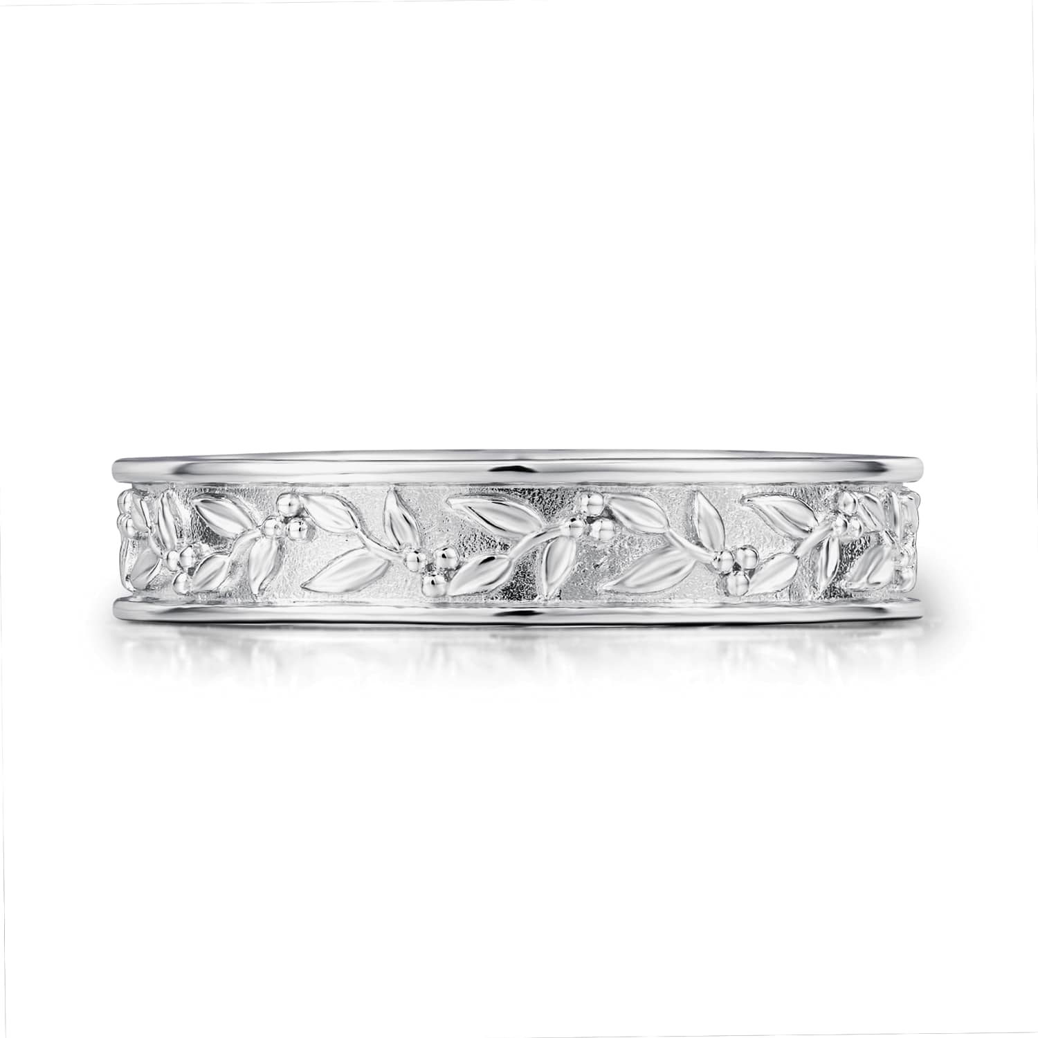 Men’s Silver Floral Tapestry Eternity Band White Gold Vermeil - Male Azura Jewelry New York