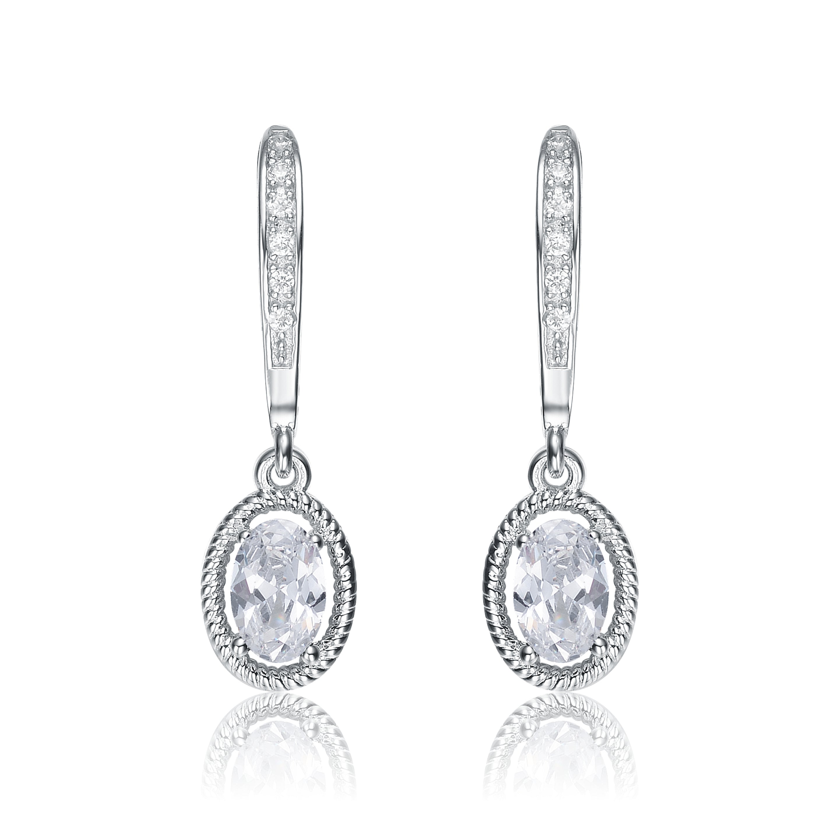 Genevive Jewelry Women's White / Silver Sterling Silver White Cubic Zirconia Oval Dangling Earrings In Multi