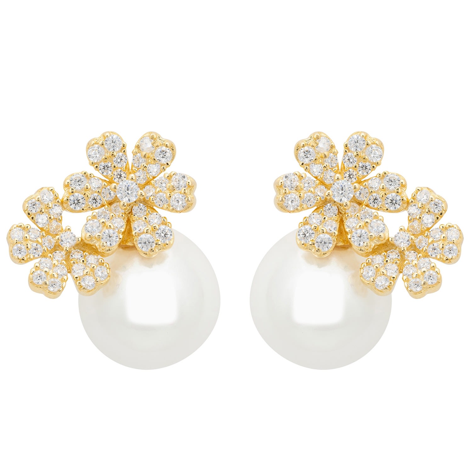 Latelita Women's White / Gold Bouquet And Pearl Stud Earrings Gold In Multi