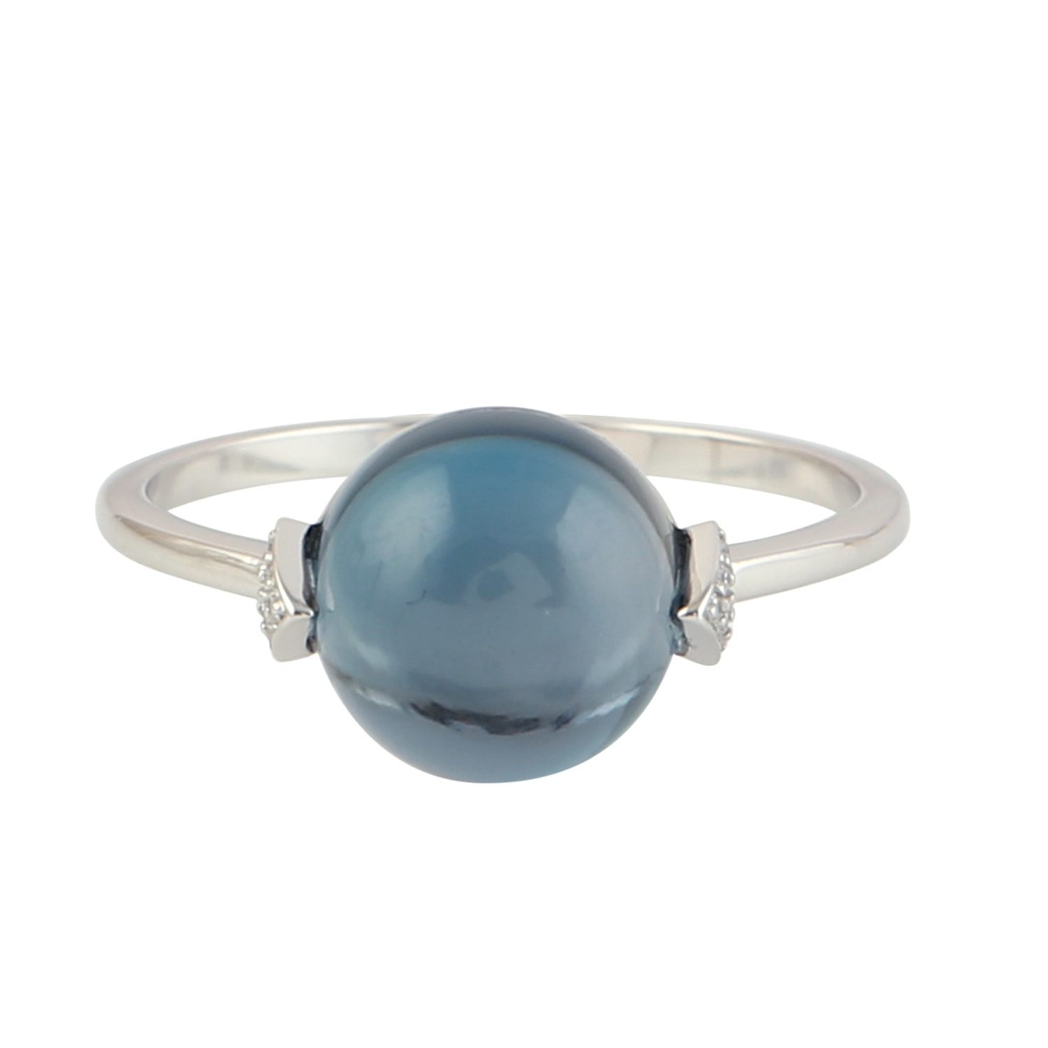 Women’s White / Blue Cabochon Topaz & Pave Diamond In 18K White Gold Round Cocktail Ring Artisan