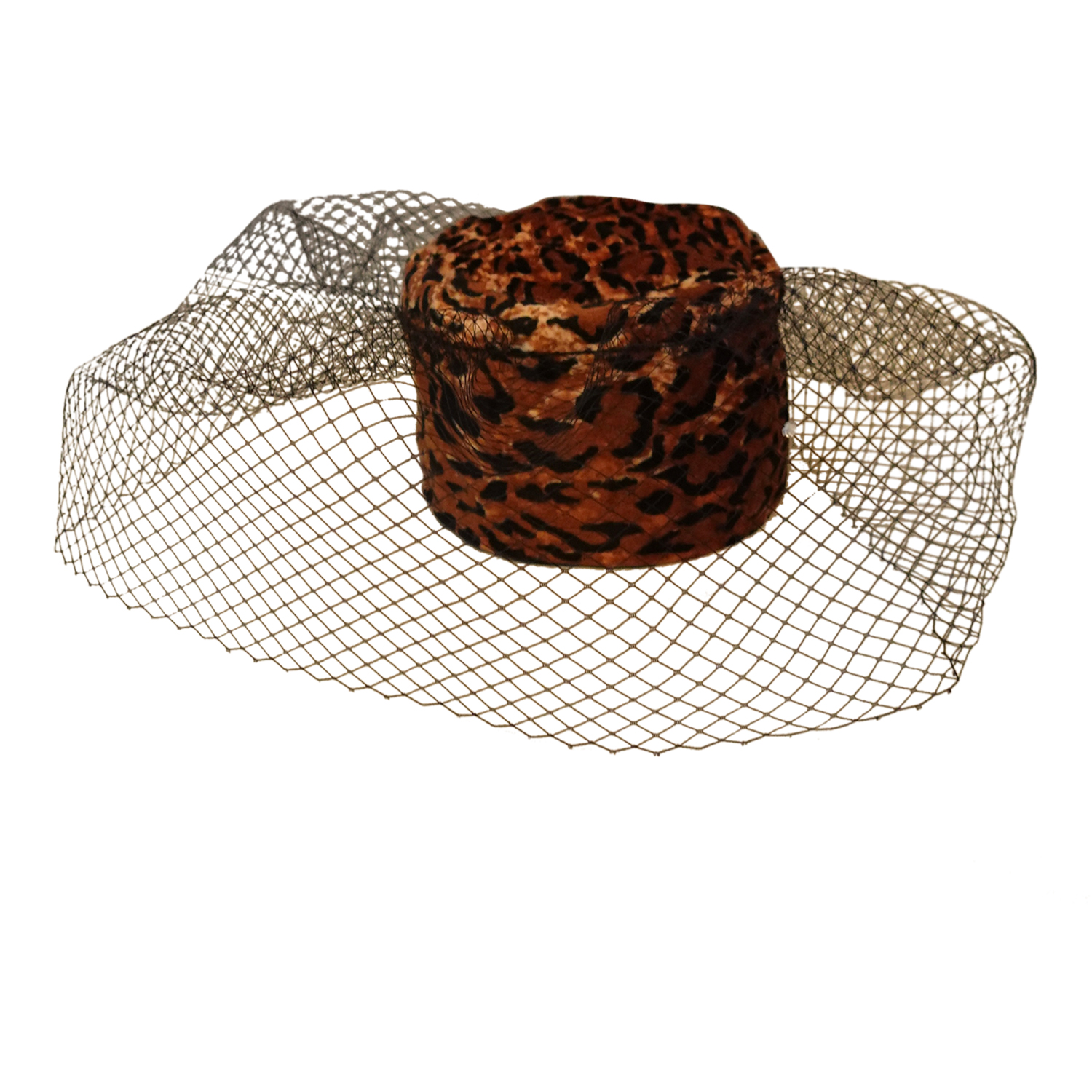 Leopard Print Fascinator Hat Pillbox with Veil Headband Clip If you main image 3