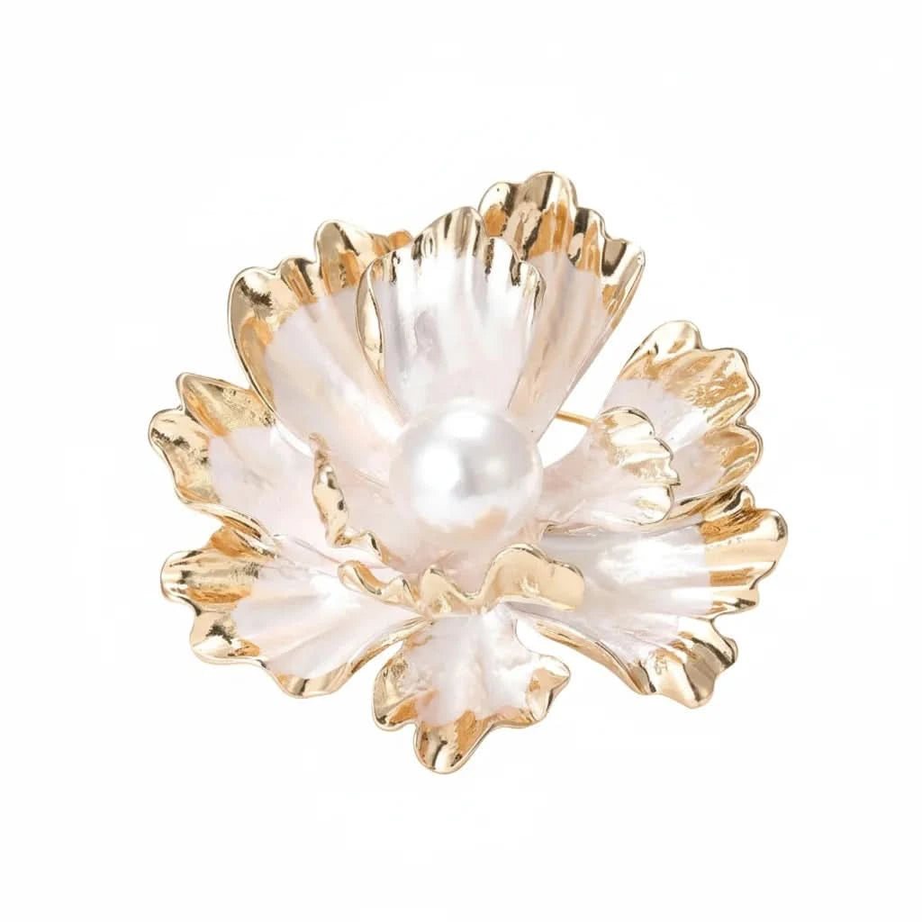 Women's Gold Peony Pearl Brooch | Angel Barocco