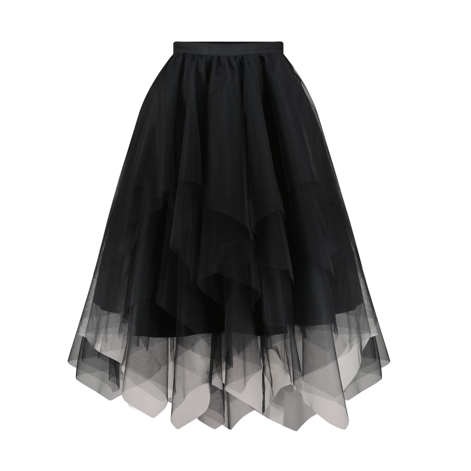 Azzalia Women's Asymmetric Hemline Layered Tulle Skirt In Black