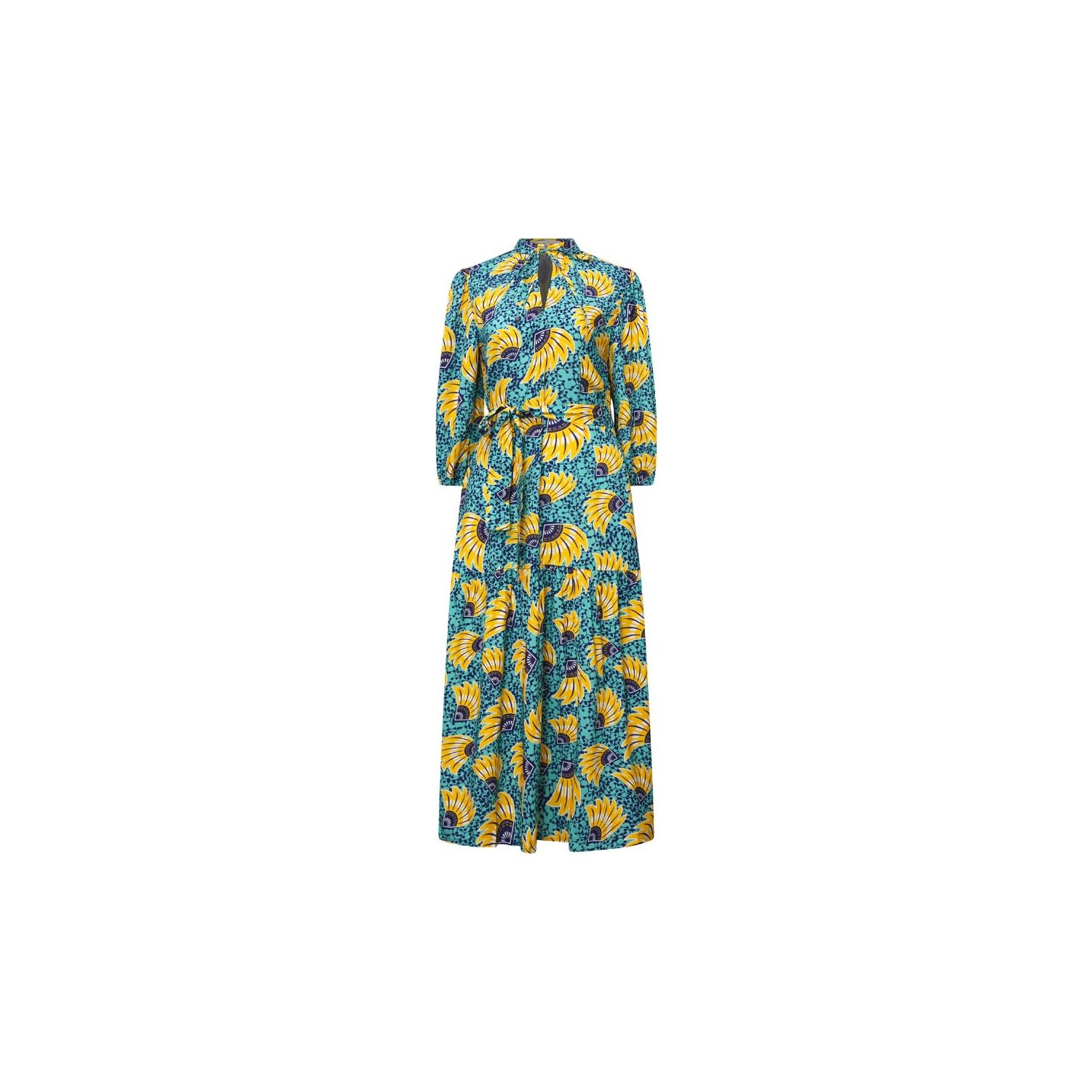 Oliveankara Women's Blue / Yellow / Orange Yumna Midi Dress - Yellow Cyan Sunkissed Maized Print - Ilc Oa Og In Blue/yellow/orange