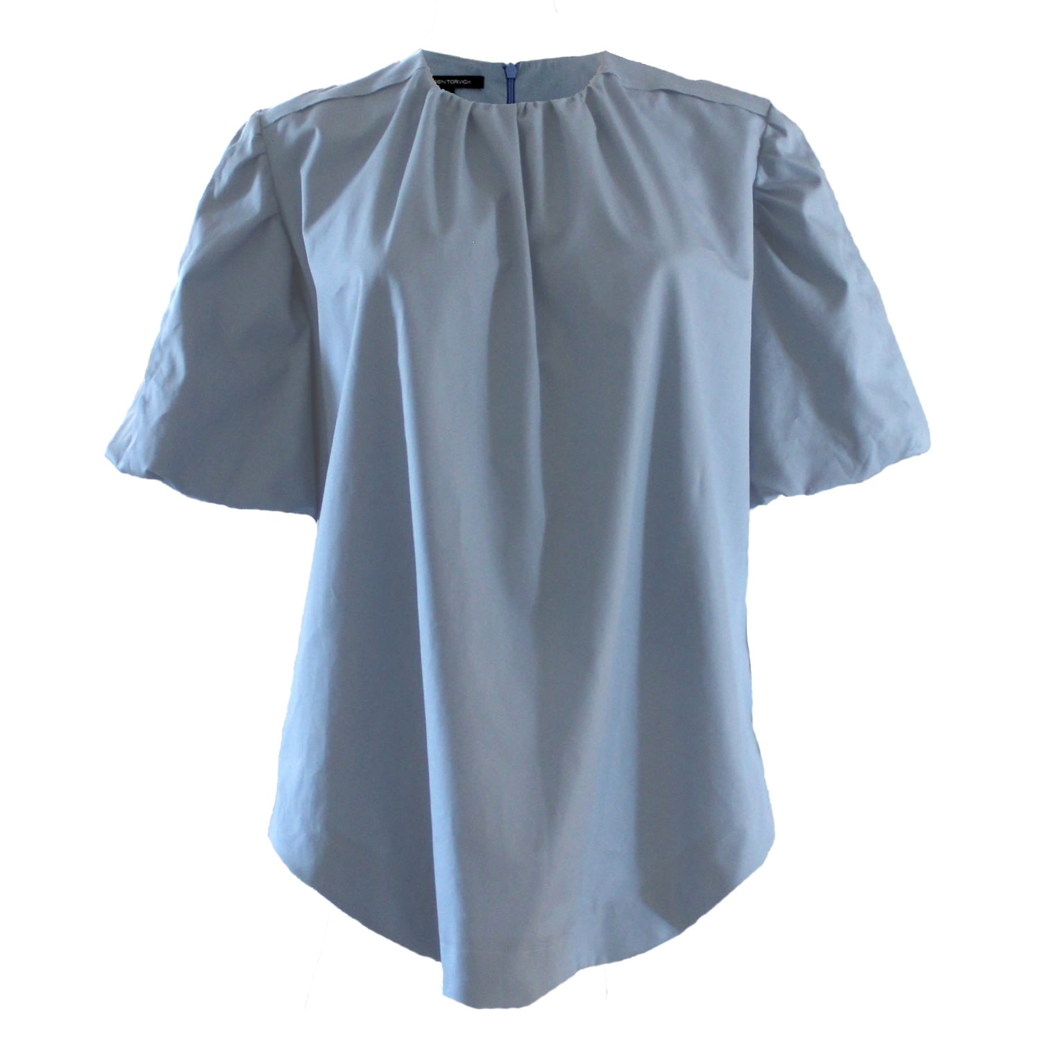 Joeleen Torvick Women's Sky Blue Puff Sleeve Gathered Top In Blue