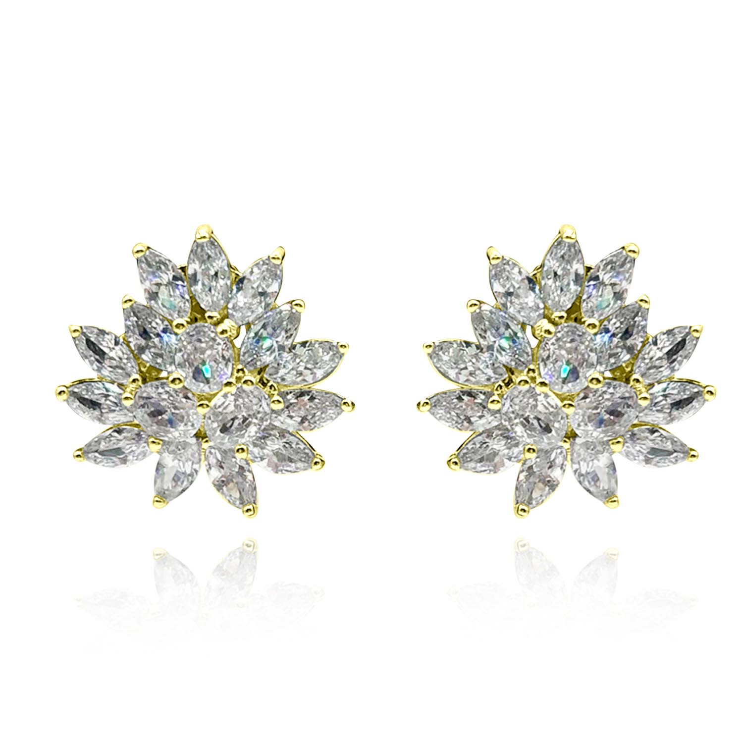 Michael Nash Jewelry Women's Gold / Neutrals Round And Navette Gold Plated Cubic Zirconium Clip On Earrings In Gold
