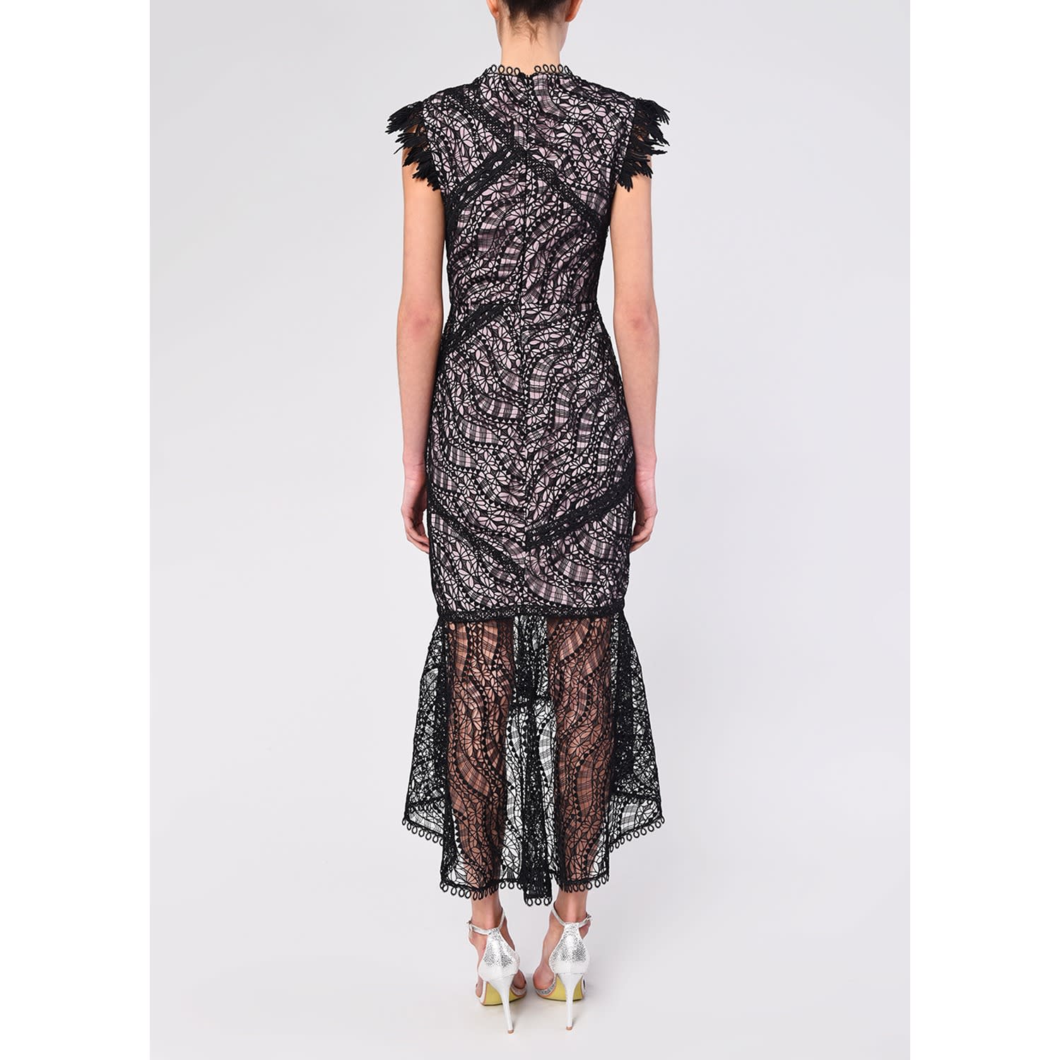 high neck black lace dress