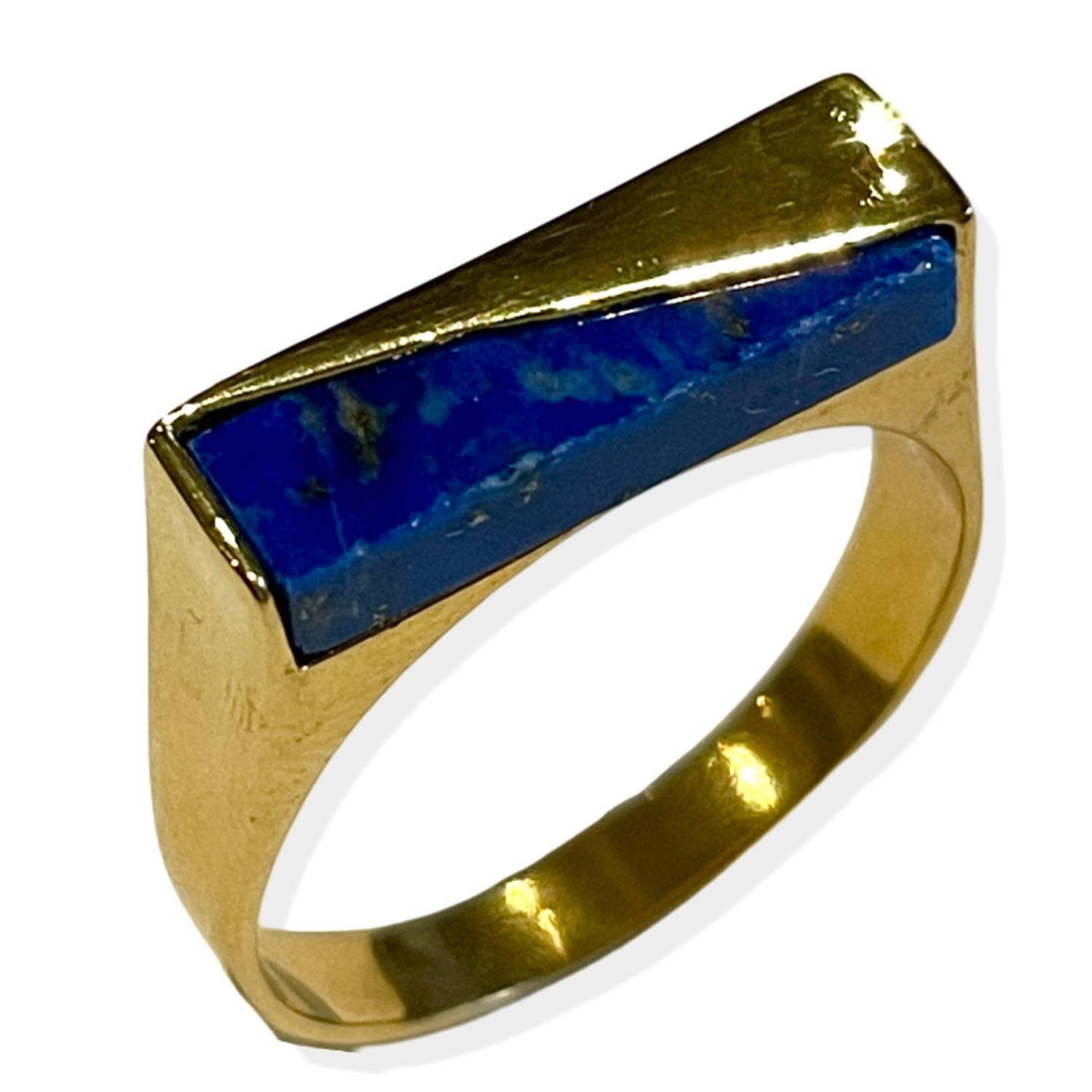 Quartz & Canary Blue / Gold Men's Lapis Vermeil Bar Ring In Multi