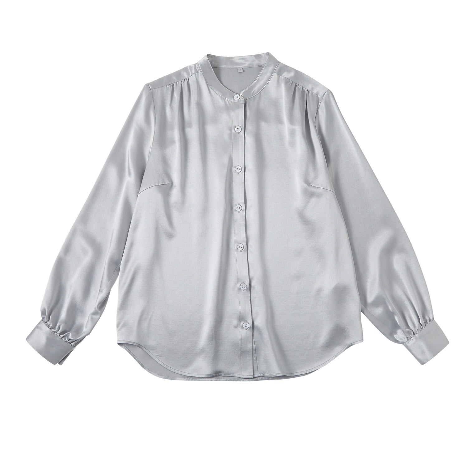 Women’s Silver Pure Silk Long Sleeve Banded Collar Blouse Aeverie Extra Large Soft Strokes Silk