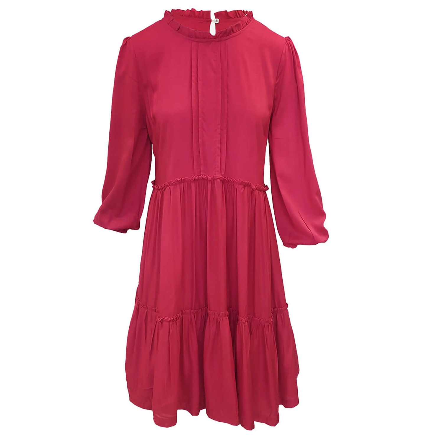 Women’s Red Voile Viscose Midi Dress With Nervir And Long Balloon Sleeves - Magenta Large Haris Cotton
