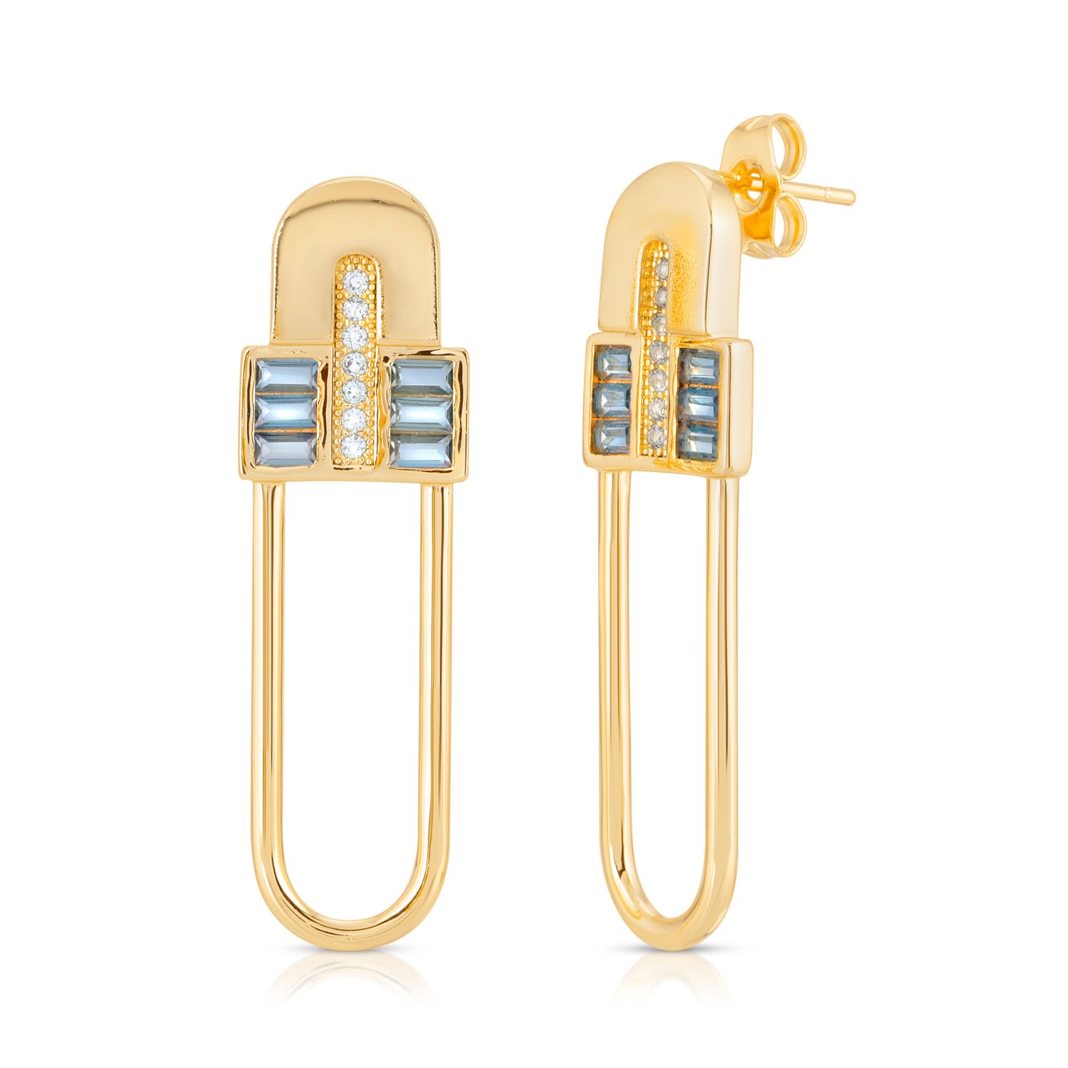 Women’s Gold Century Safety Pin Earrings - Aqua Glamrocks Jewelry