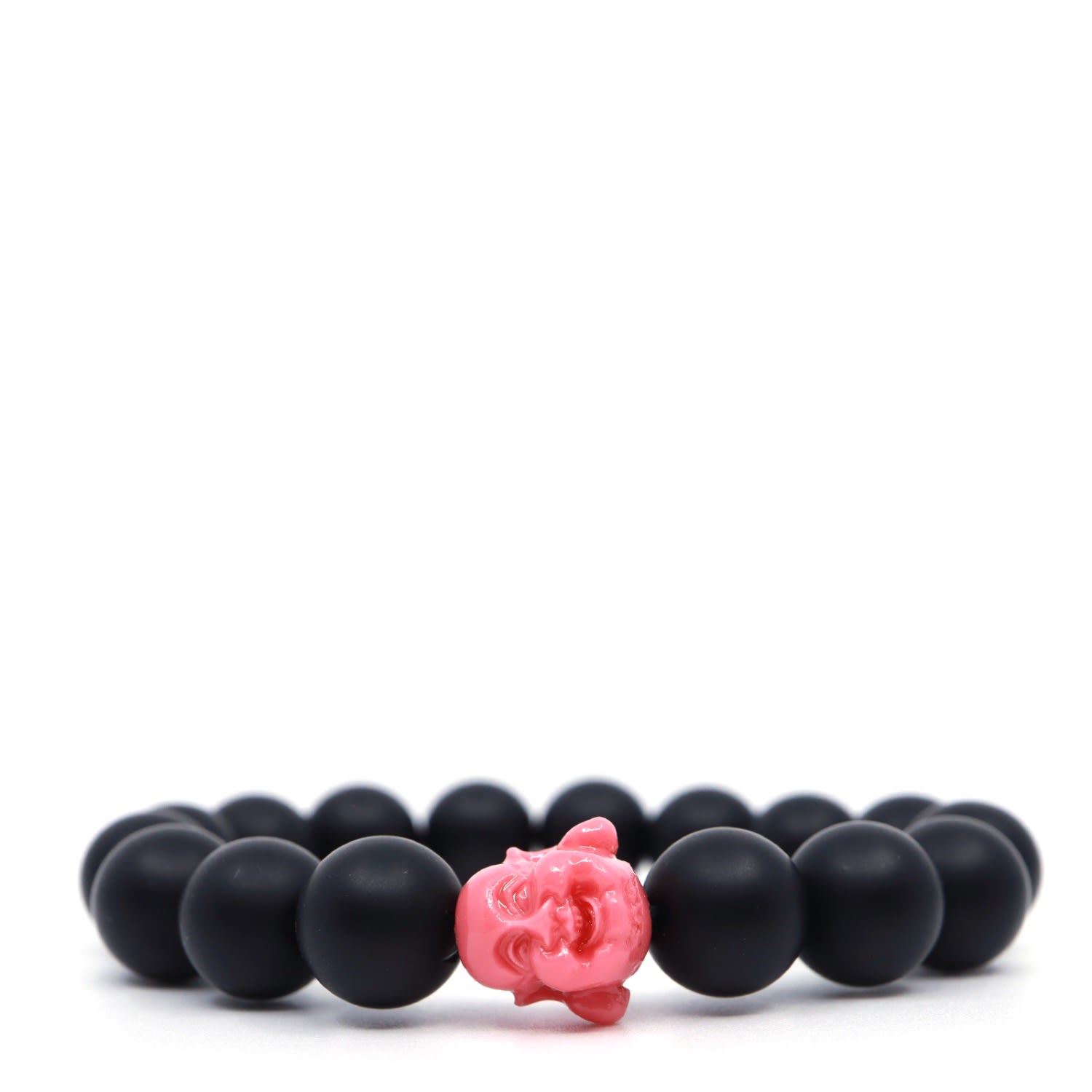 Shar Oke Men's Black / Pink / Purple Pink Happy Buddha & Matte Onyx Beaded Bracelet