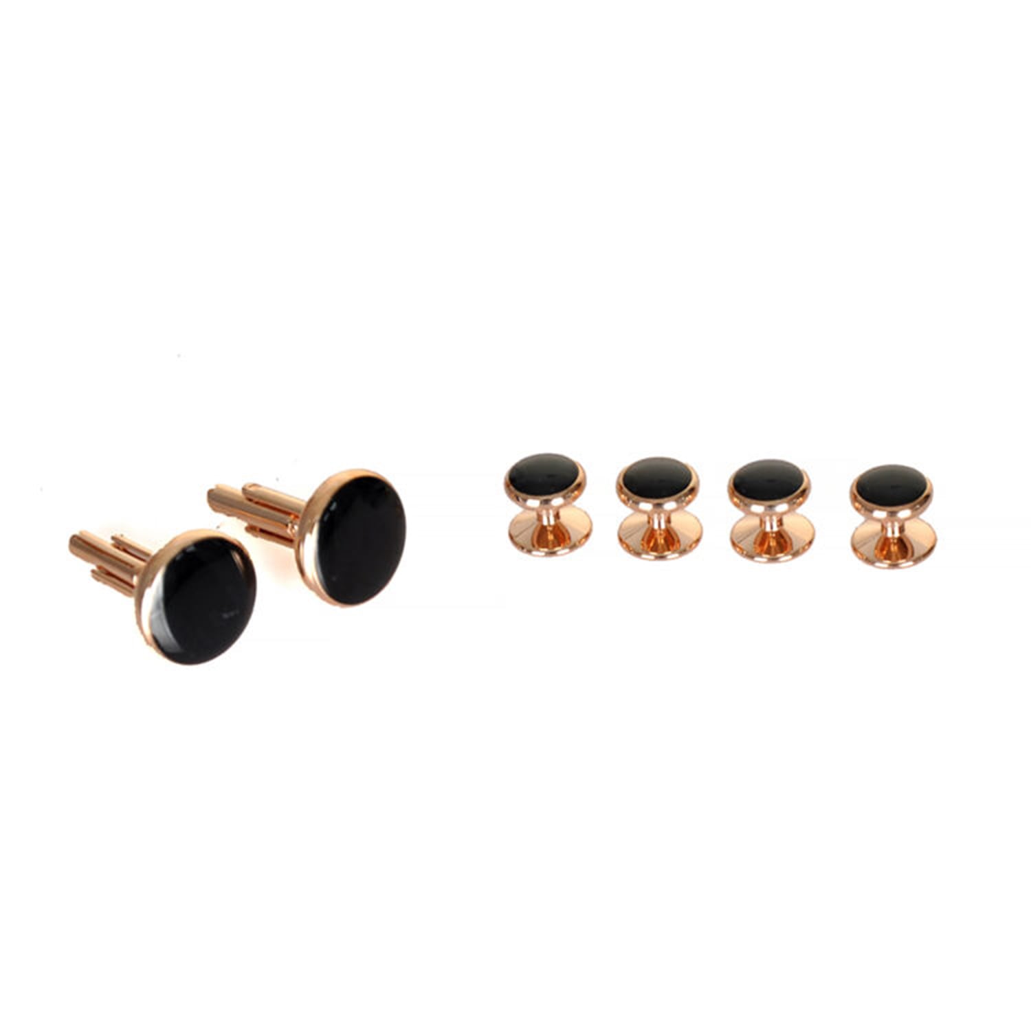 Men's Black / Gold Black Gold Round Cufflinks & Stud Set | David Wej