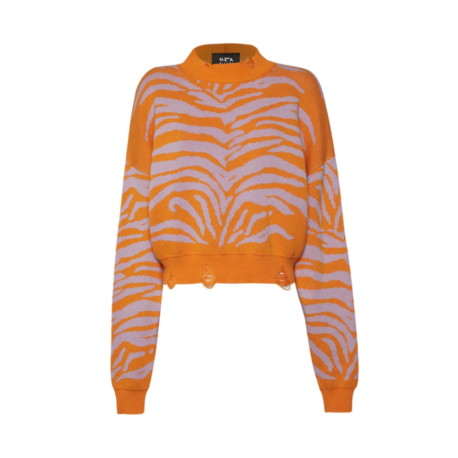 Women’s Courtney Cropped Orange/Lilac Tiger Jumper One Size Sveta Milano