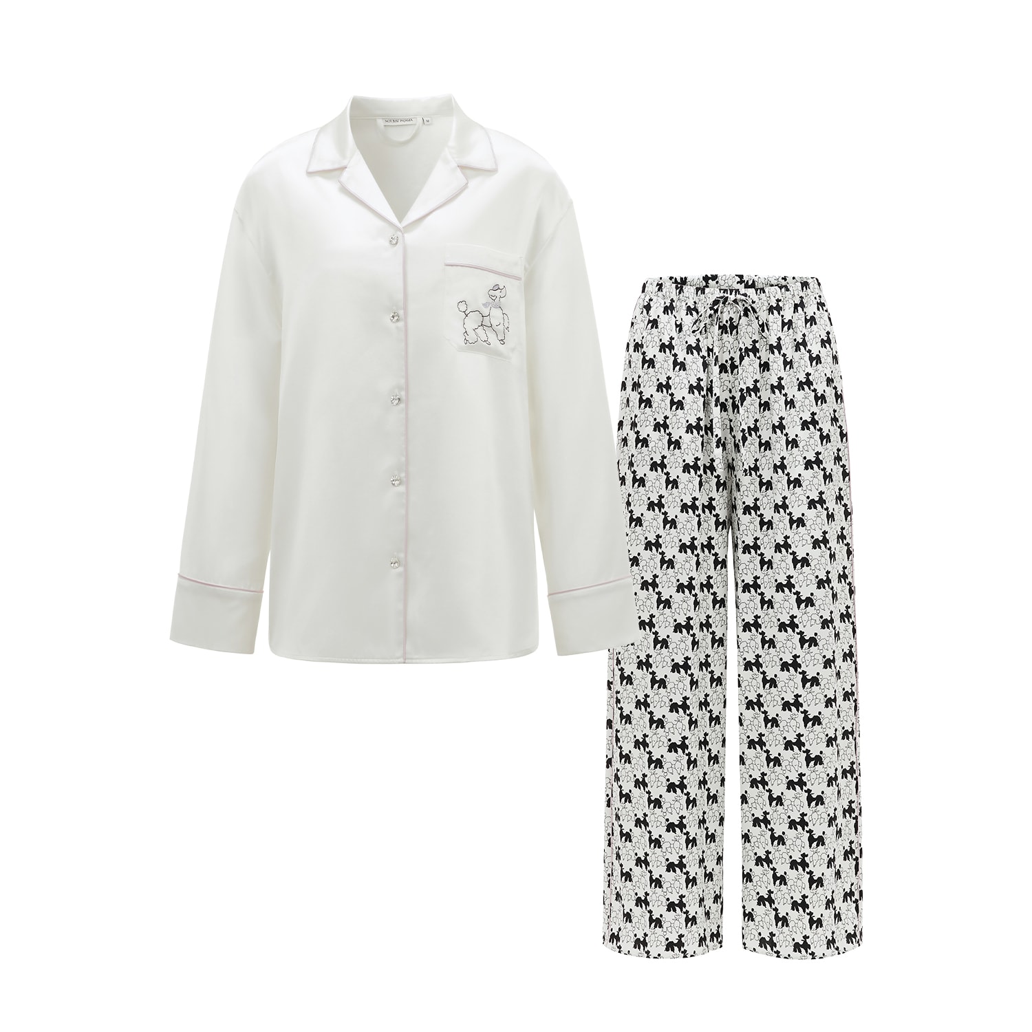 Not Just Pajama Women's Black / White Diamond Poodles Contrast Silk Pajama Set In Black/white
