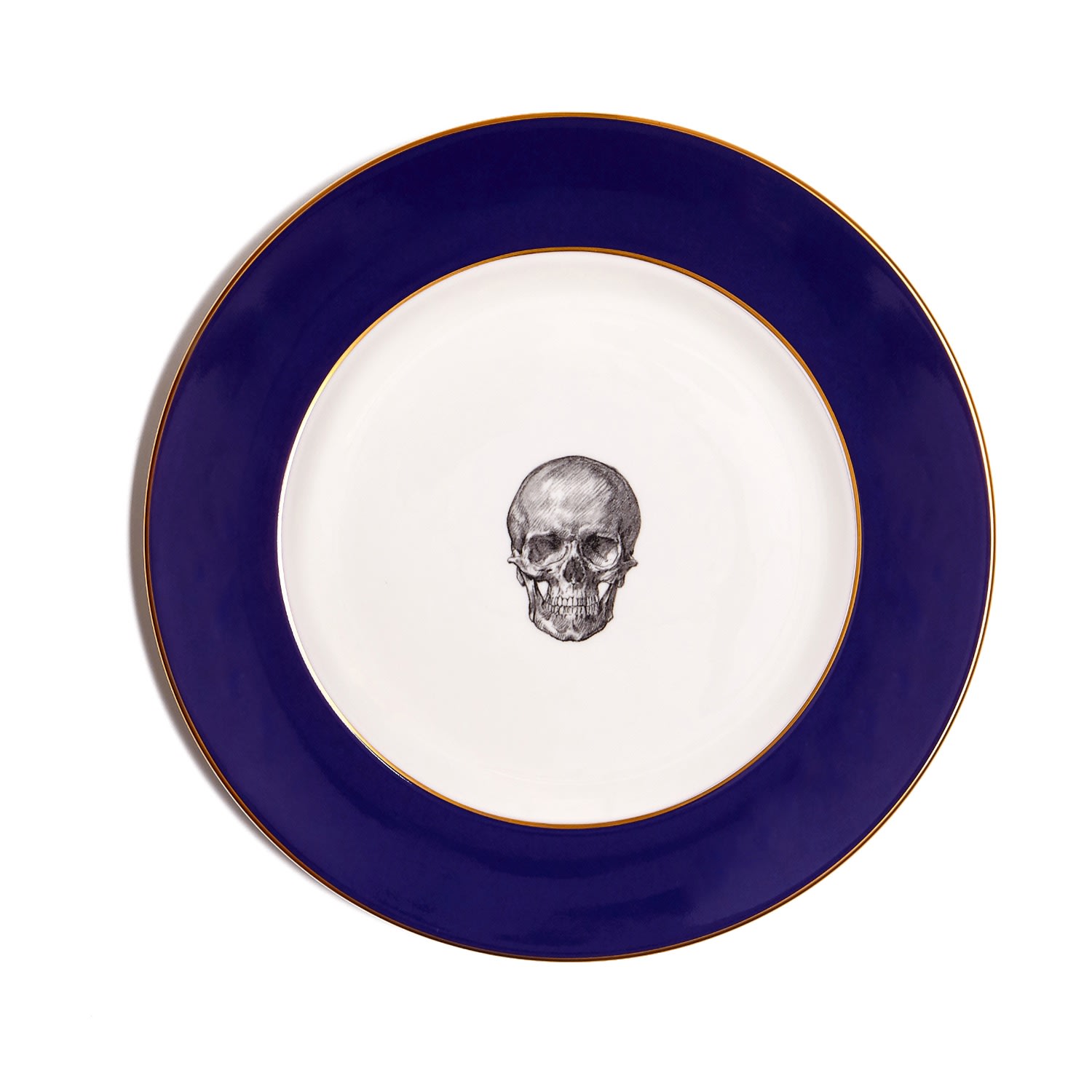 Blue / Gold / White Cobalt Blue Skull Dinner Plate Melody Rose London