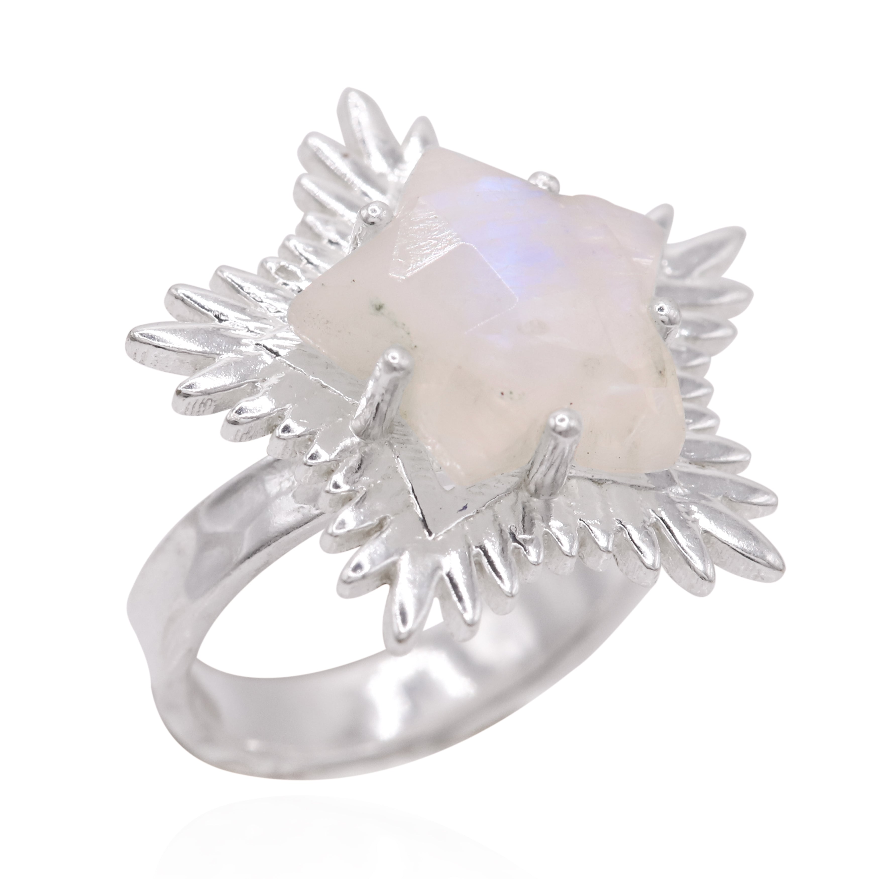 Luna Charles Women's White / Silver Gigi Moonstone Spiky Star Ring