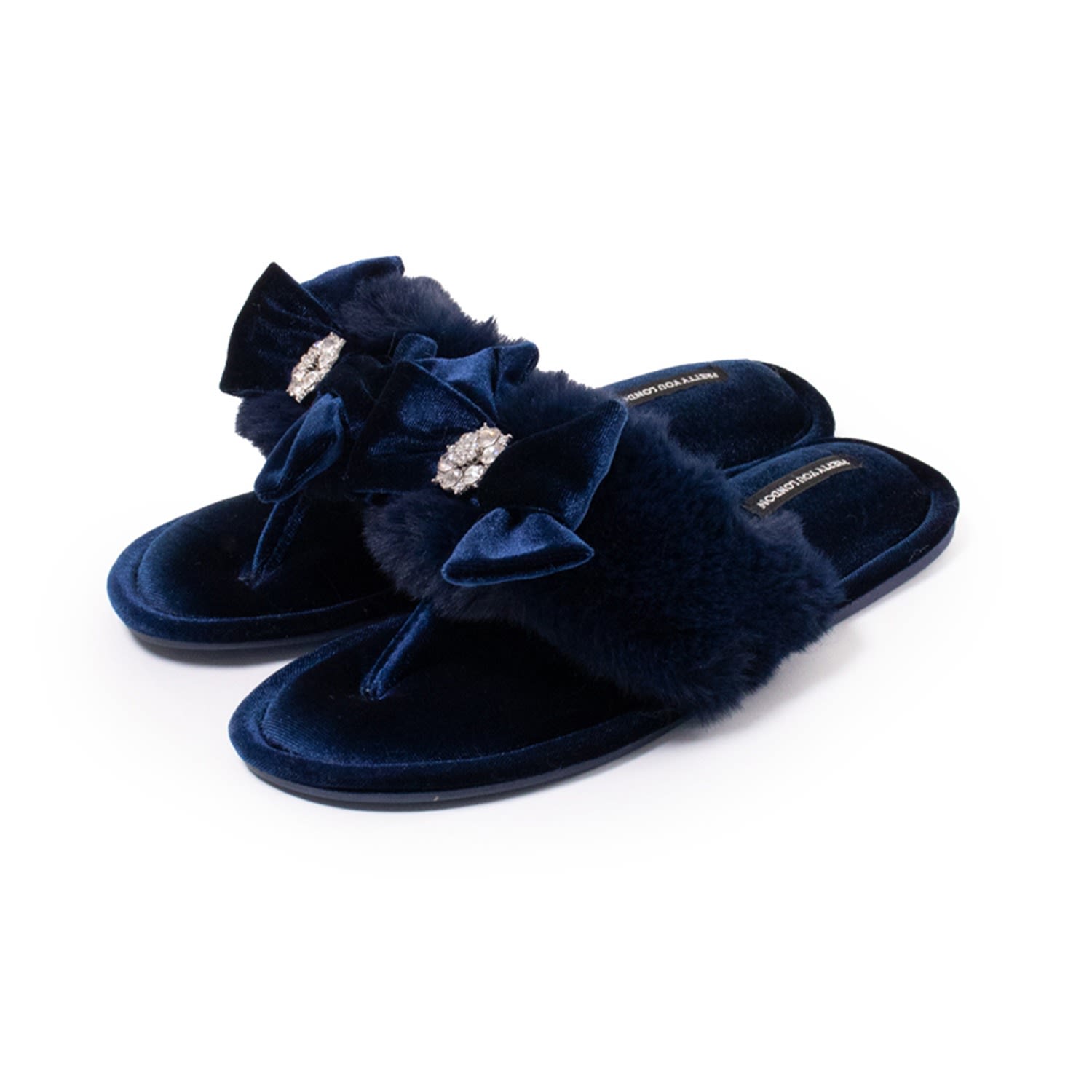 Pretty You Women's Blue Amelie Toe Post Slipper With Diamante Detail In Navy In Blue