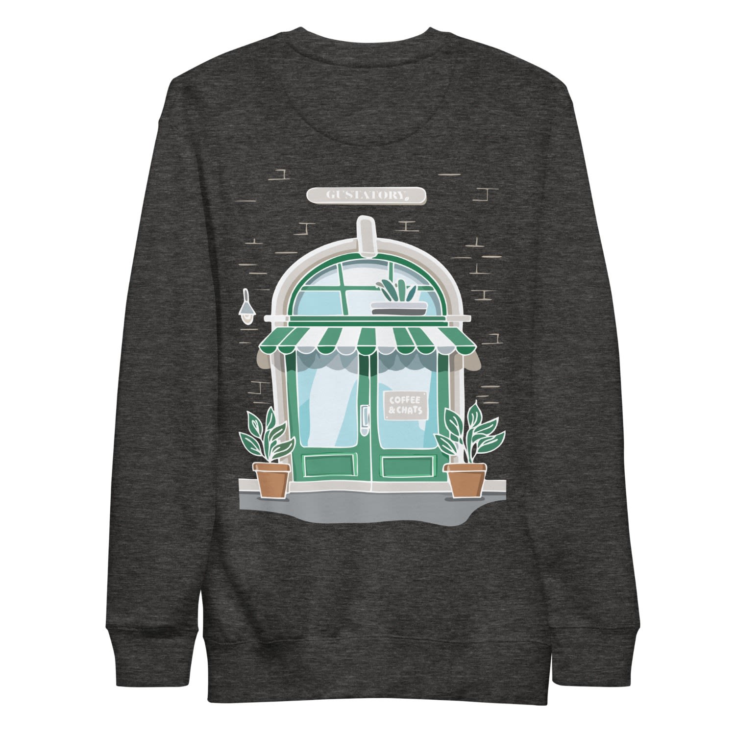 Anchor & Crew Grey / Black Charcoal Heather Gustatory Coffee & Chats Cotton Blend Embroidered Sweatshirt - Women In Grey/black