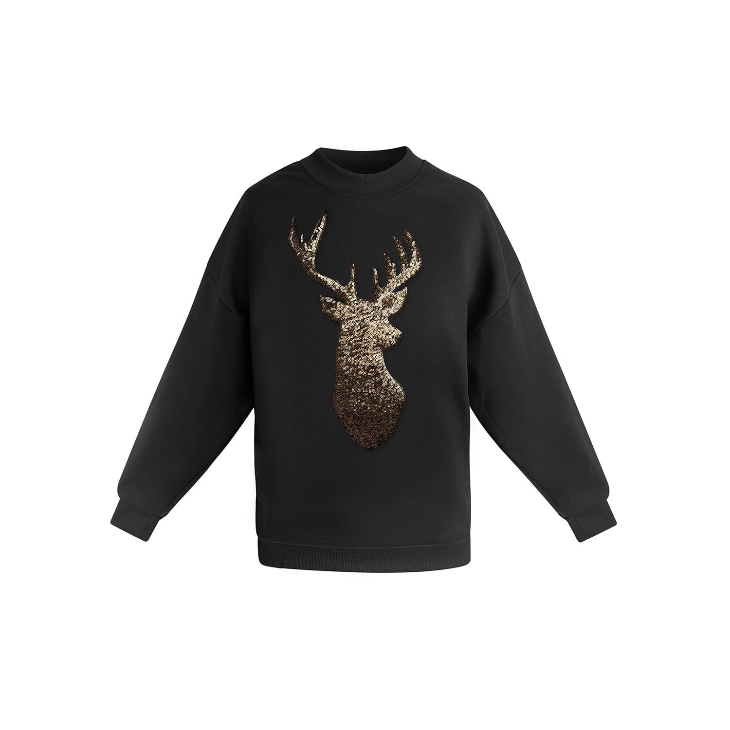 Toma Women's Black / Gold Gold Reindeer Christmas Sequin Black Sweatshirt In Multi
