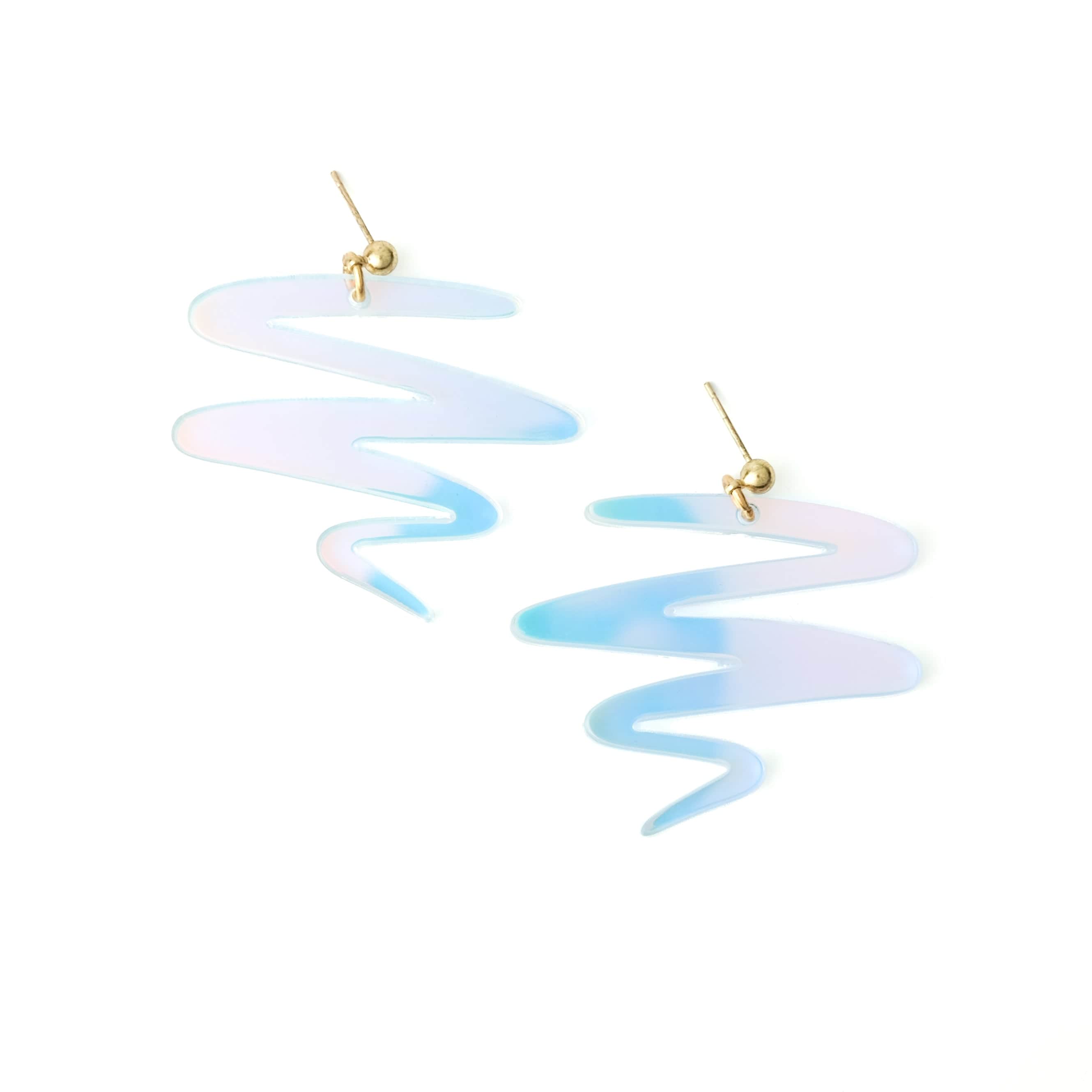 By Chavelli Women's Neutrals / Blue / Silver Squiggle Dangly Earrings In Multi