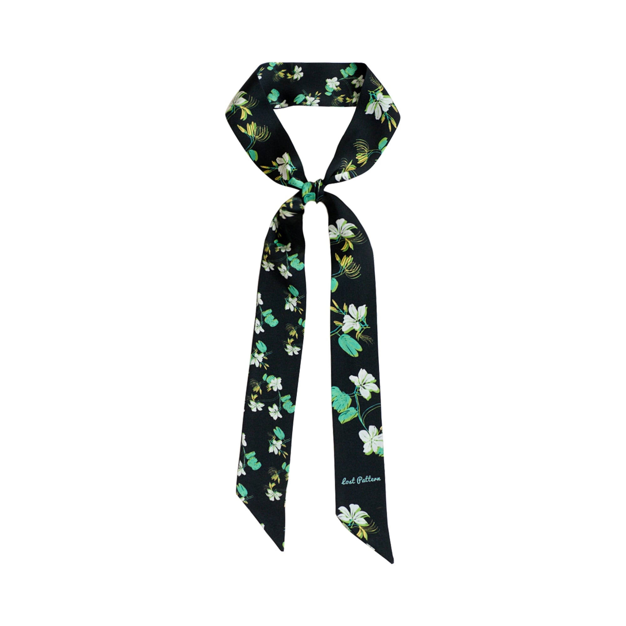 Lost Pattern Nyc Women's Beach Blossom Silk Skinny Scarf - Black In Black