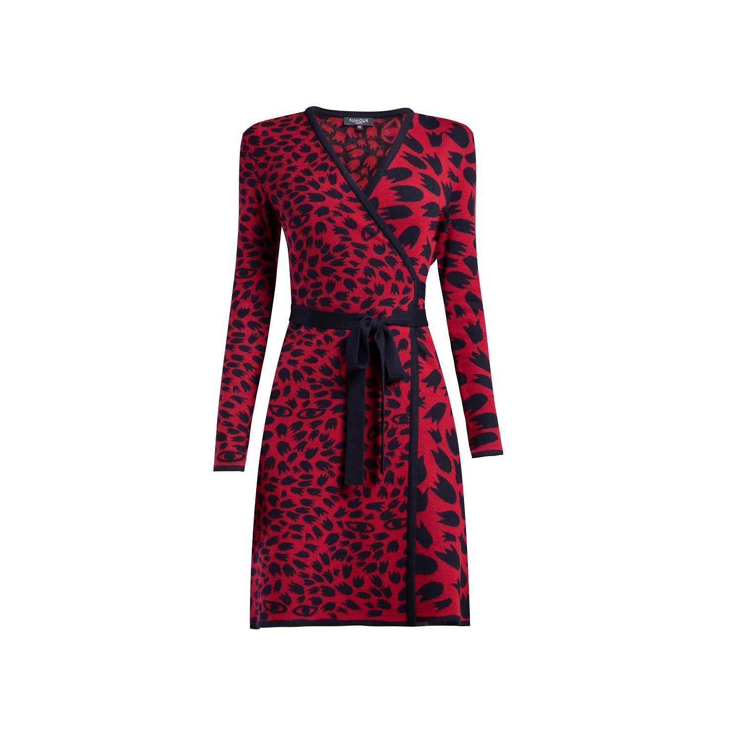 Rumour London Women's Red / Black Savannah Jacquard-knit Wrap Dress With Animal Pattern In Red In Red/black