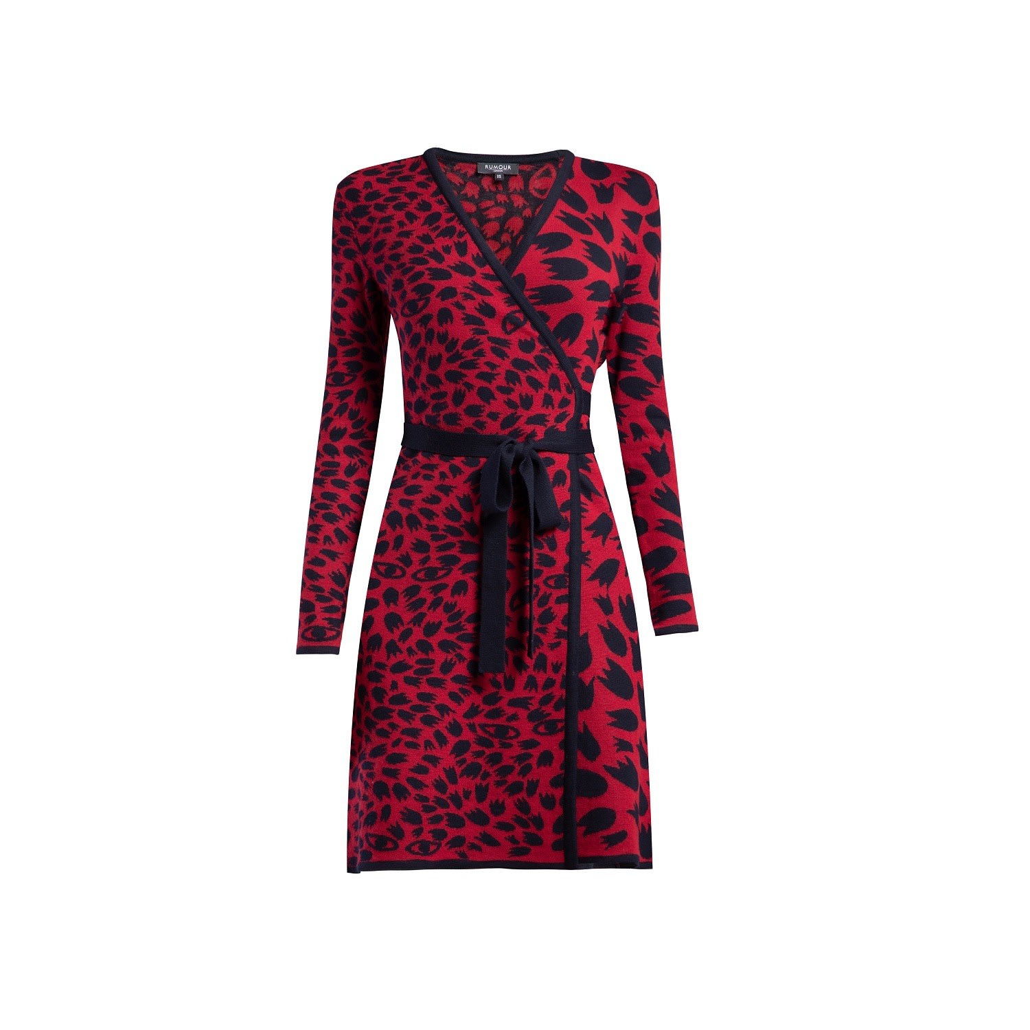 Women’s Red / Black Savannah Jacquard-Knit Wrap Dress With Animal Pattern In Red Medium Rumour London