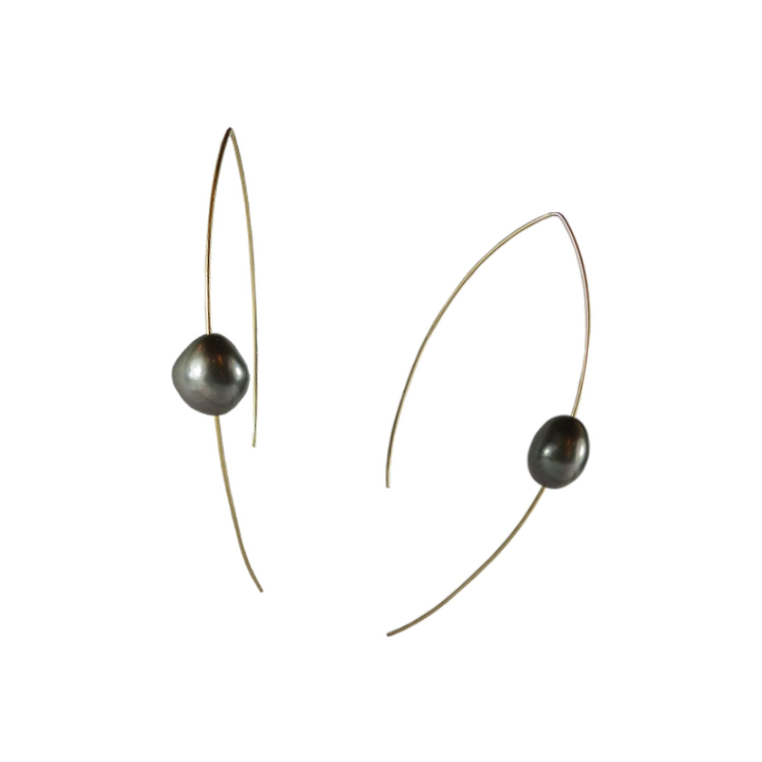 Women’s Gold & Grey Pearl Fish Hook Earrings Mounir London