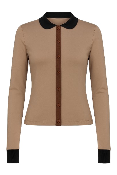Conquista Women's Brown Three Tone Jersey Shirt With Peter Pan Collar In Brown