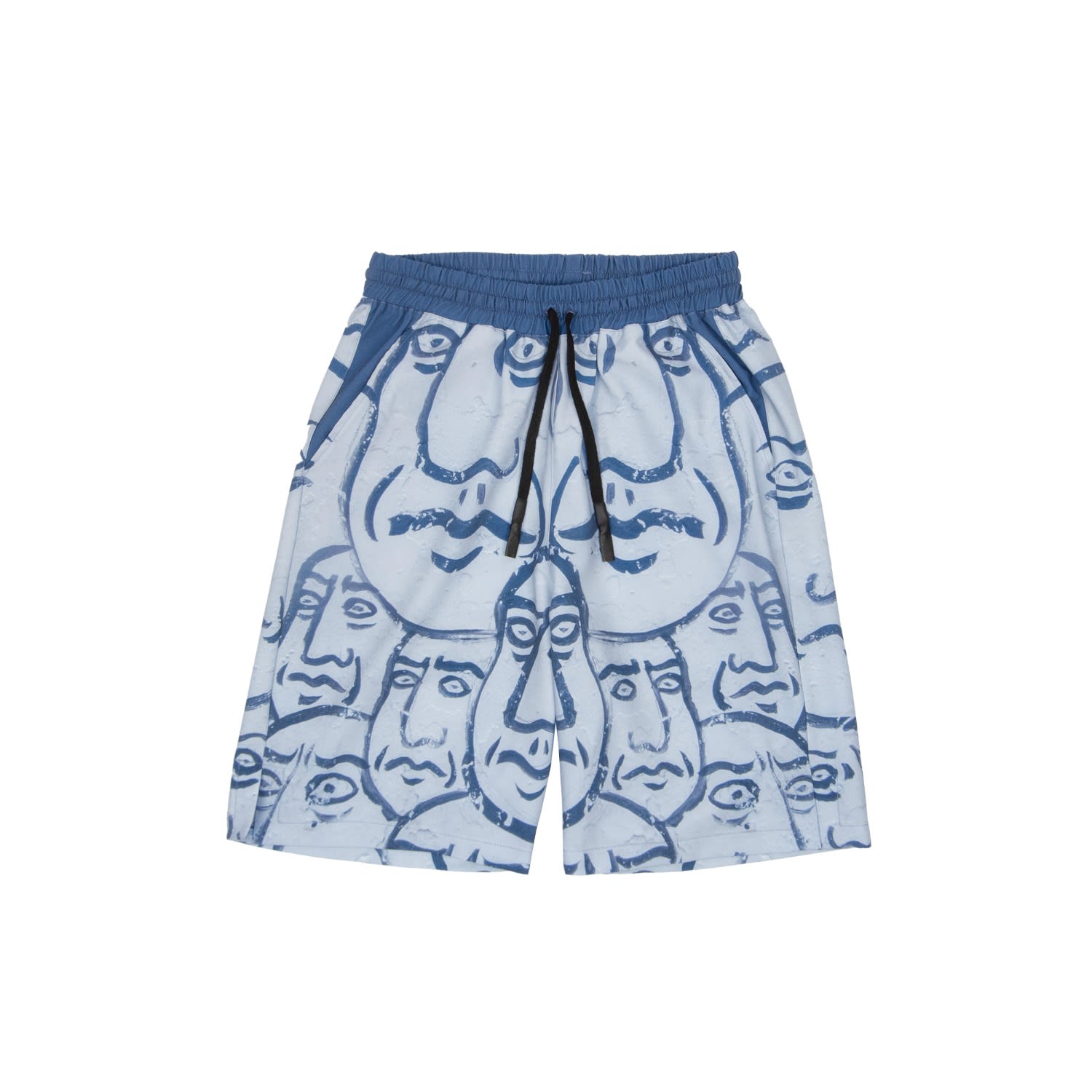 Mysimplicated Men's Bermuda Shorts In Blue With Faces Design - Recycled Fabric In Blue